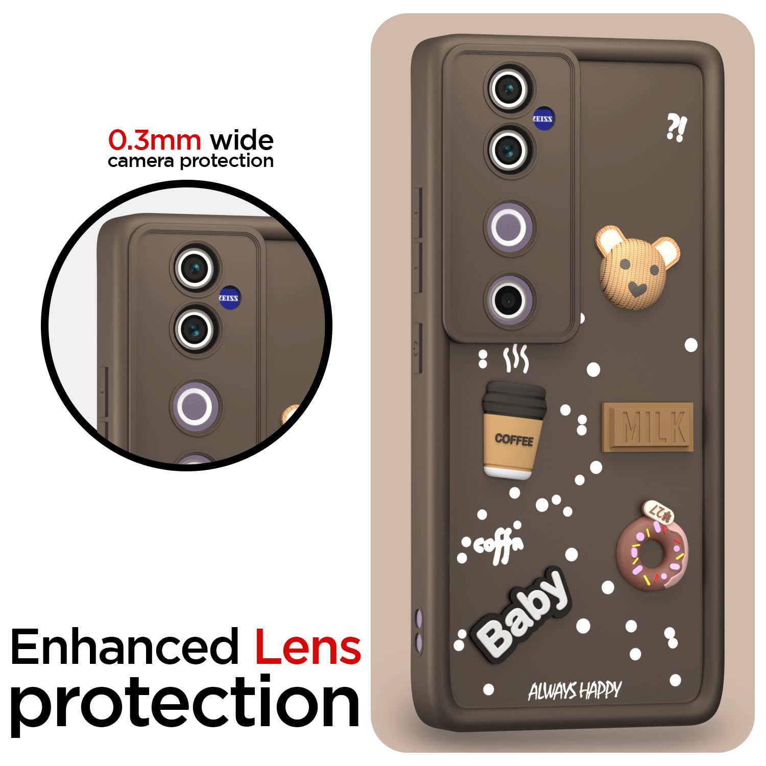 Pikkme Vivo V40 5G / V40 Pro 5G / T3 Ultra 5G Cute Fun Cartoon 3D Bear Coffee Back Cover (Brown)