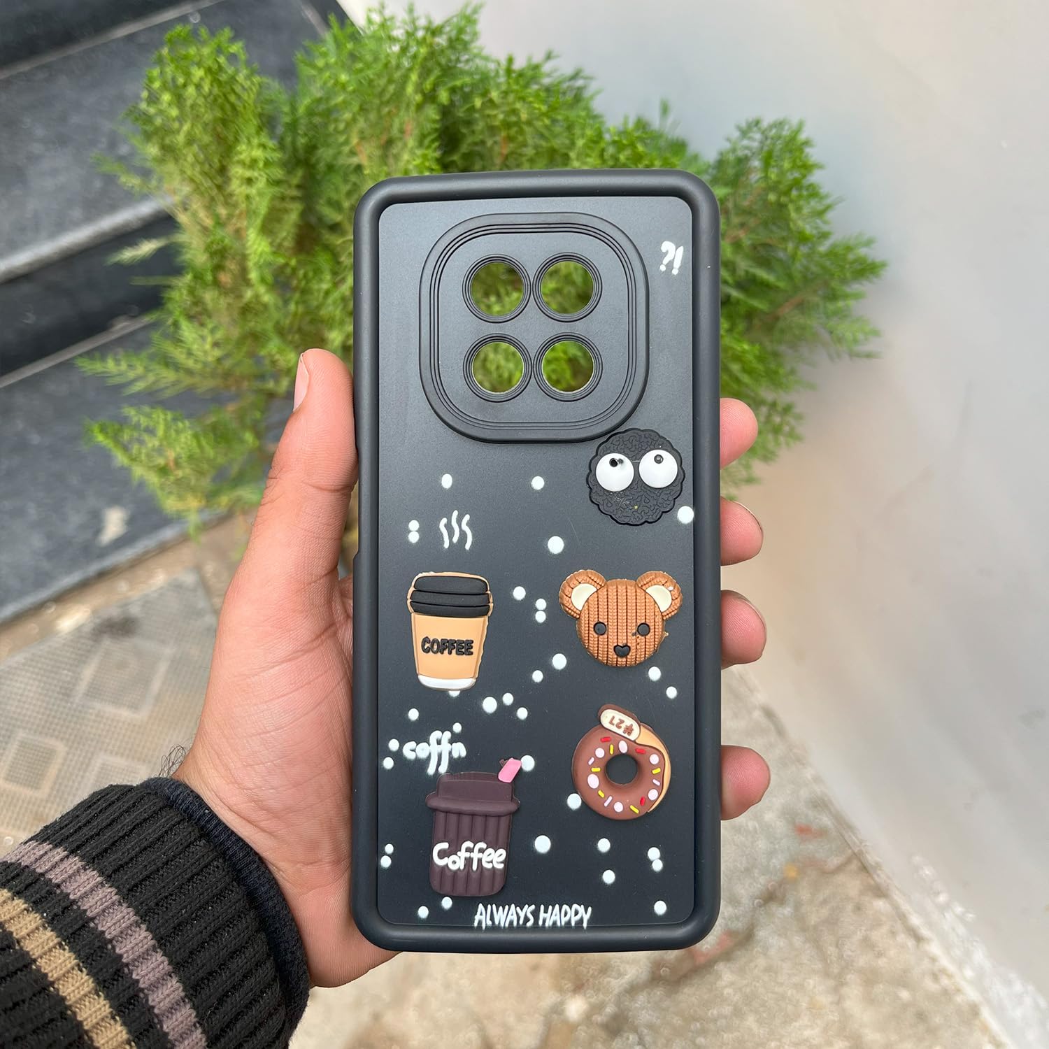 Pikkme Realme C63 5G Cute Fun Cartoon 3D Bear Coffee Back Cover (Black)