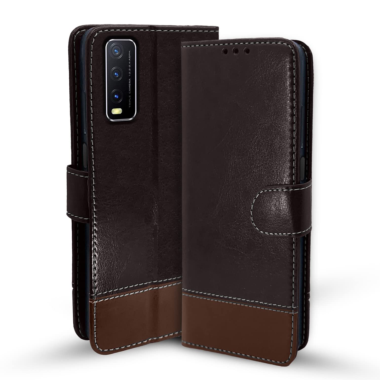 Pikkme coffee & brown mobile flip cover for Vivo Y12s/Y20/Y20i/Y20G
