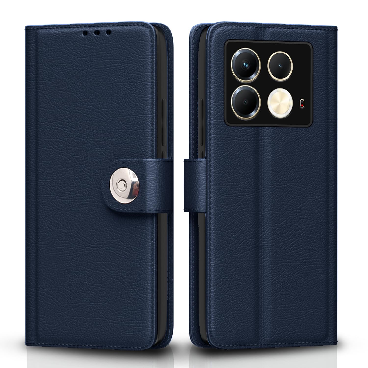 Infinix Note 40 5G Button wallet flip cover in blue by Pikkme