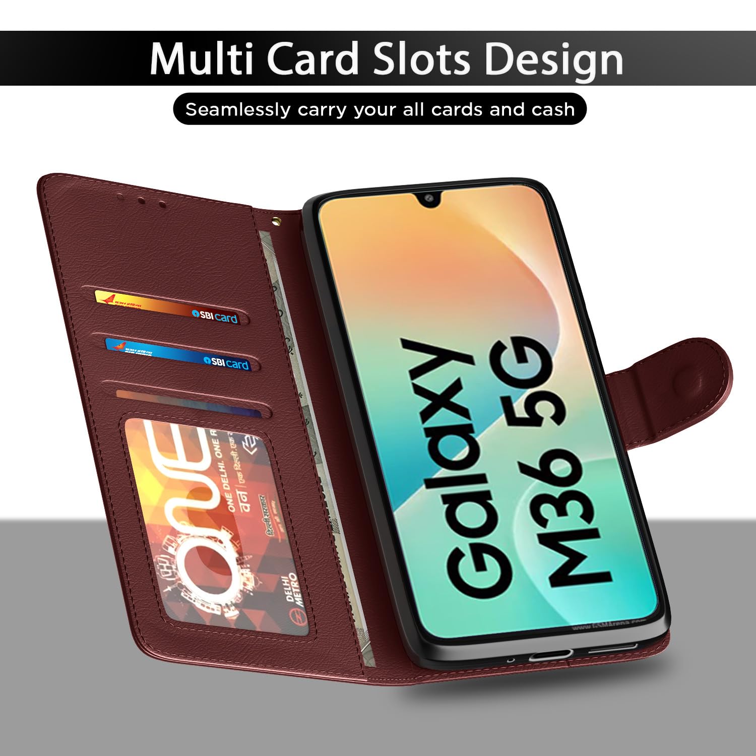 Pikkme brown Wallet wallet flip cover for Samsung M36 5G – photo 5