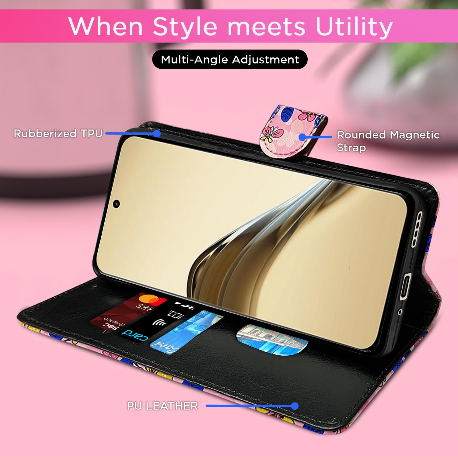 Pink flower Wallet flip cover for Realme 13 Pro/13 Pro Plus 5G – Pikkme – photo 5