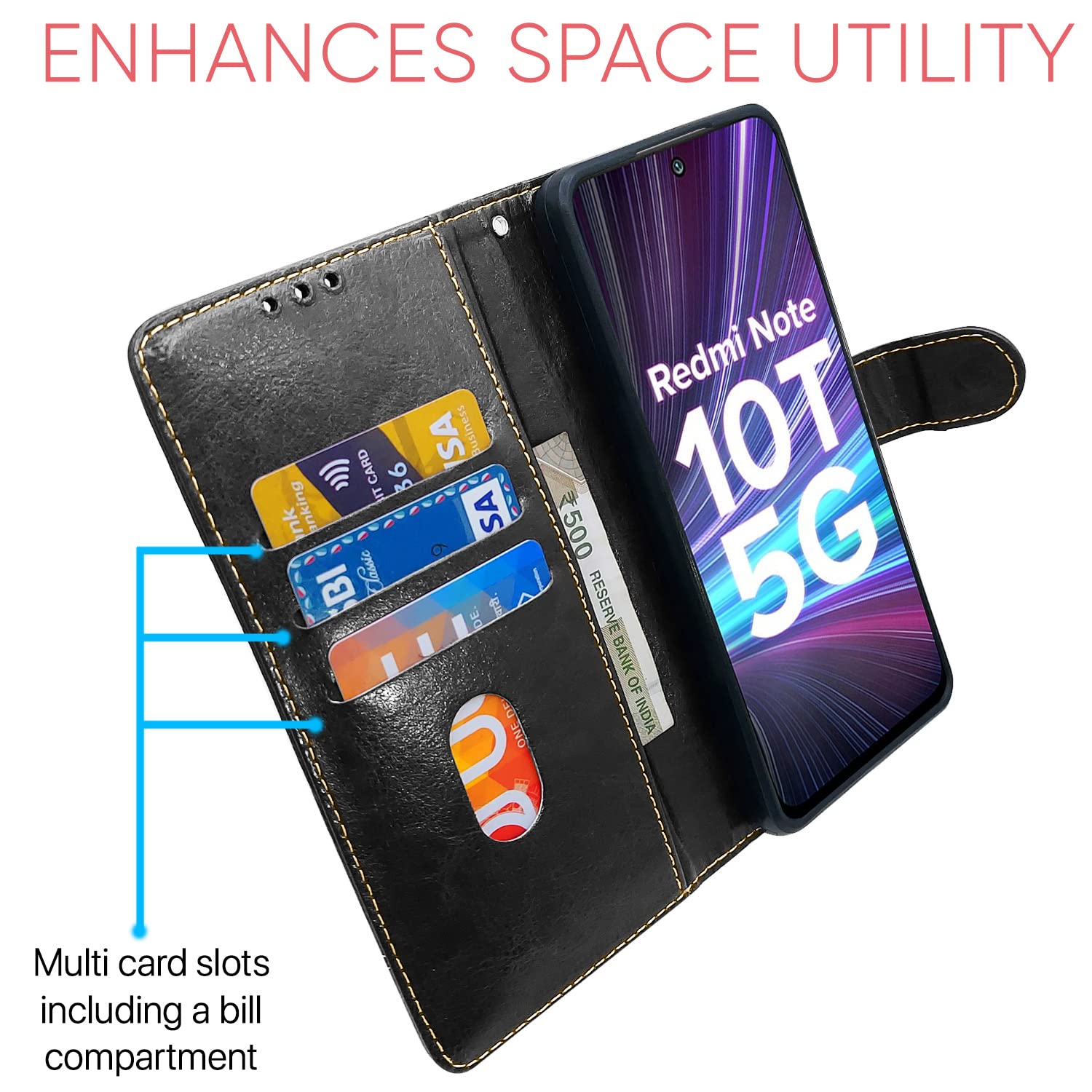 Pikkme Redmi Note 10T/Poco M3 Pro 5G black & brown mobile flip cover – photo 3