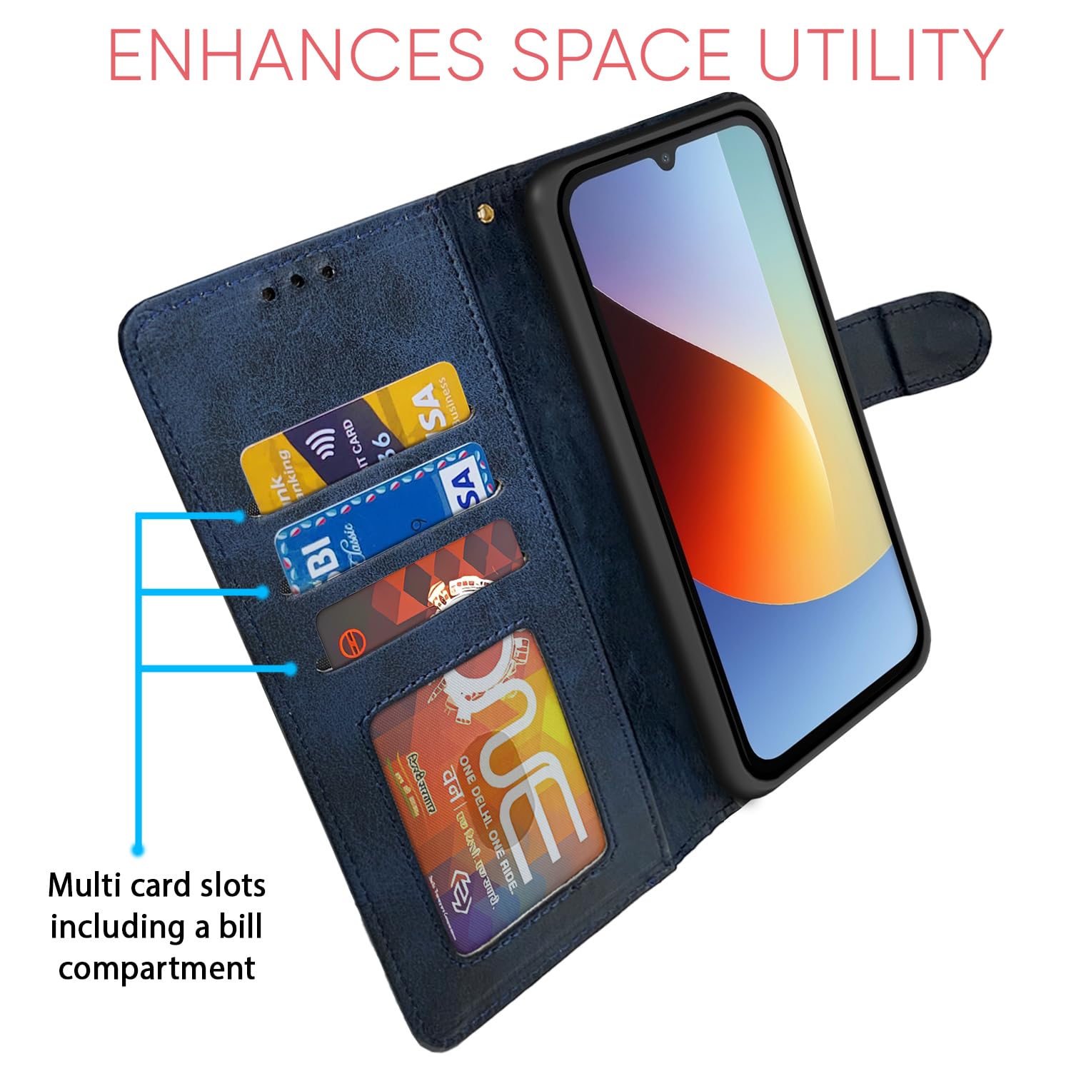 Redmi A7 Pro/Poco C85x 5G Magnetic mobile flip cover in navy & light blue by Pikkme – photo 5