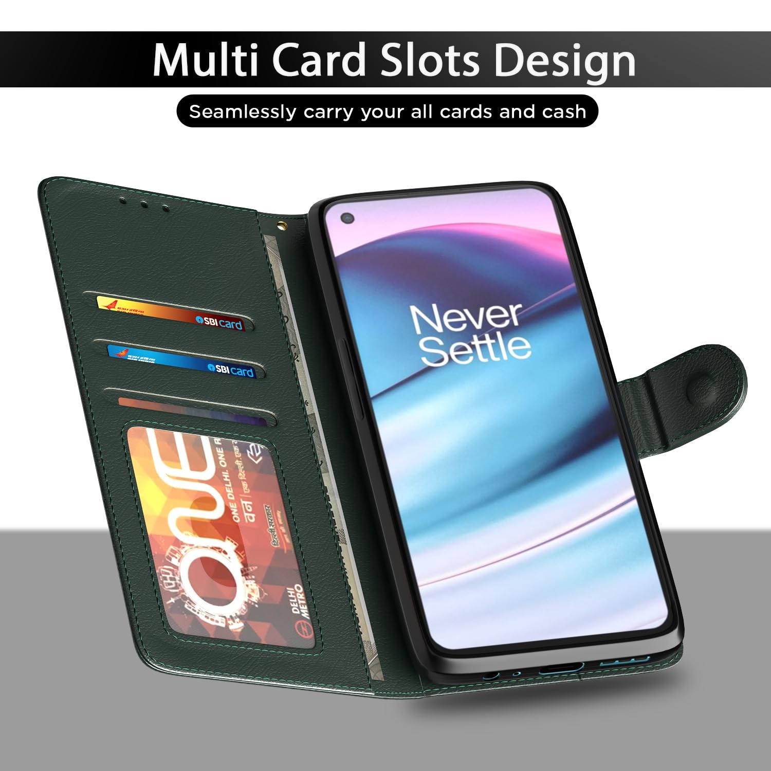 Pikkme OnePlus Nord CE 5G Wallet green wallet flip cover – photo 5