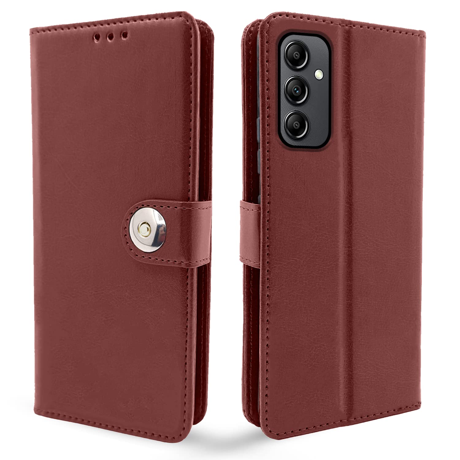 Pikkme Samsung A14 4G/A14 5G Wallet button brown wallet flip cover
