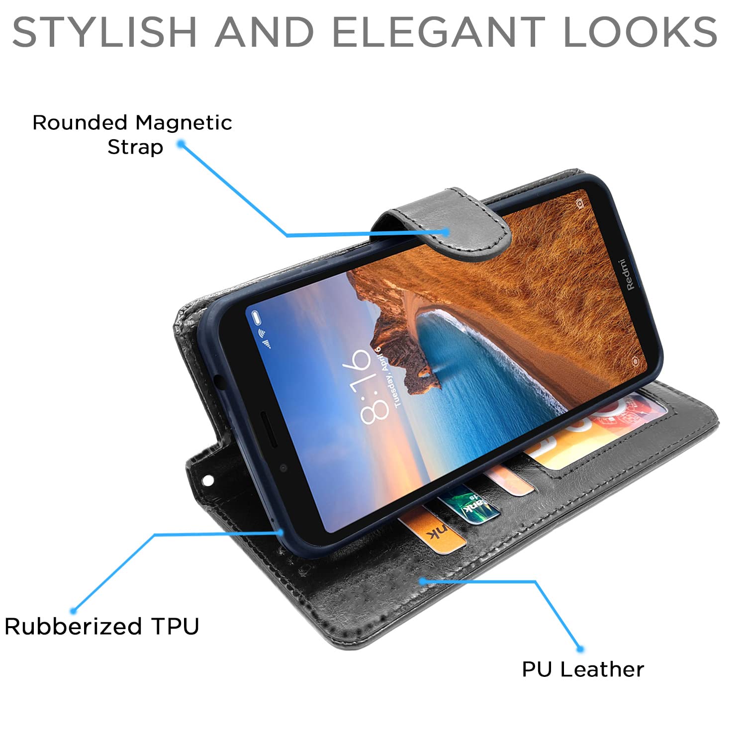 Pikkme Redmi 7A Vintage Flip Cover (Black)