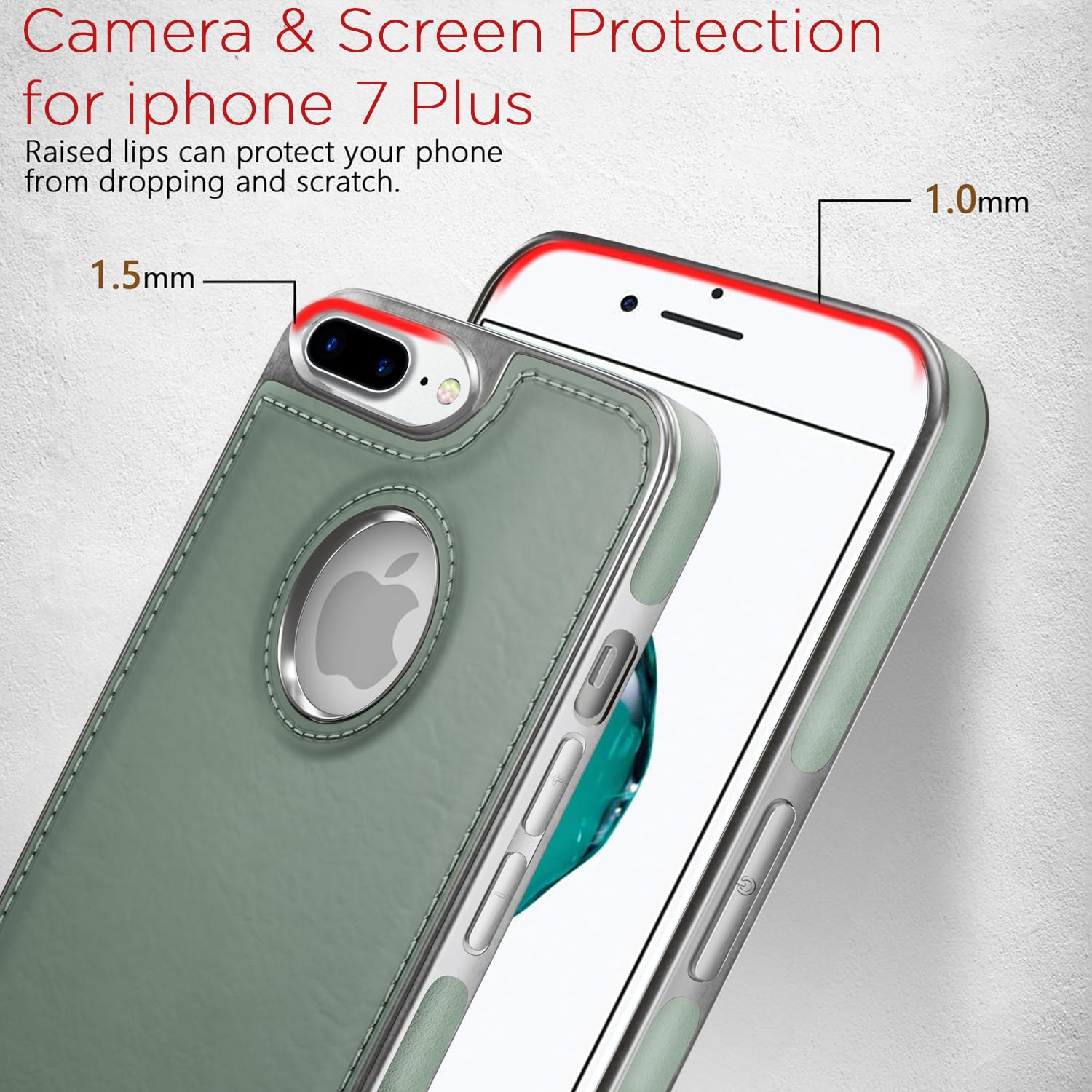 Pikkme iPhone 7 Plus/8 Plus Silver Electroplated Chrome Leather Back Cover (Green)