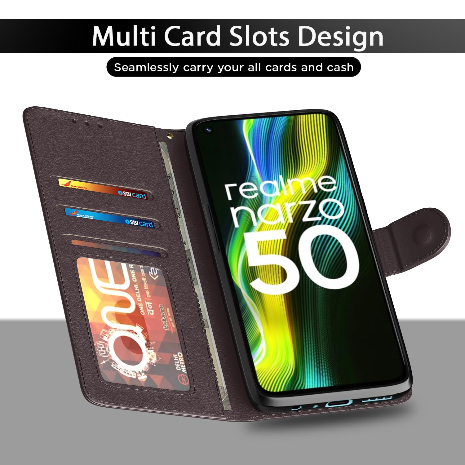 Realme Narzo 50 5G/Oppo K10 5G/Oppo A57 flip cover in coffee by Pikkme – photo 5