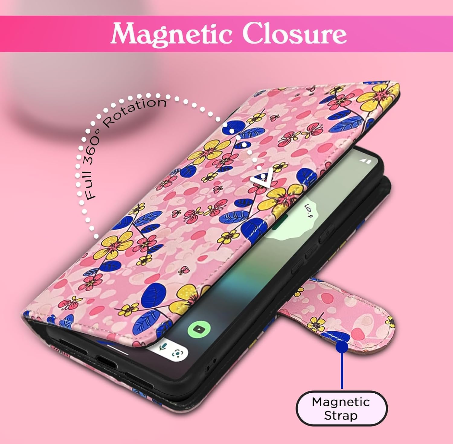 Pikkme Google Pixel 6A Flower Flip Cover (Pink)