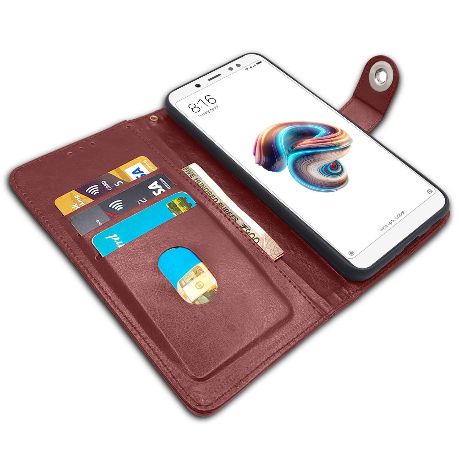 Pikkme Redmi Note 5 Pro Wallet button brown flip case – photo 3
