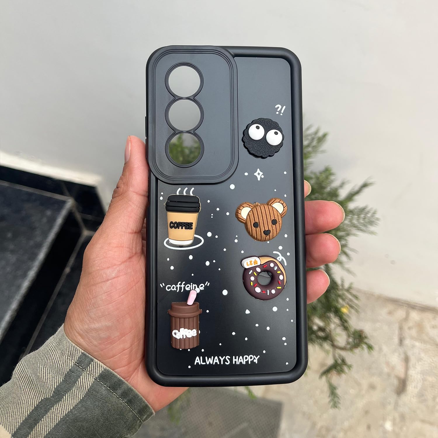 Pikkme Oppo A3 Pro India 5G Cute Fun Cartoon 3D Bear Coffee Back Cover (Black)