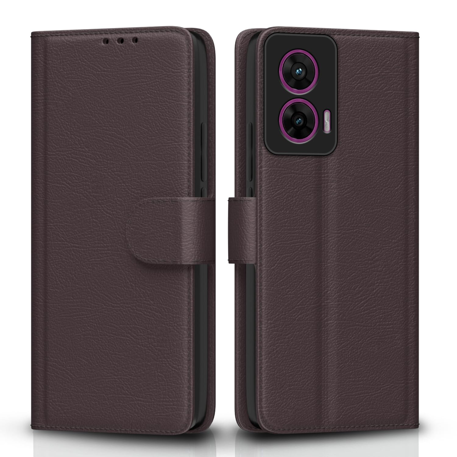 Pikkme Motorola Moto G96 5G Premium Leather Finish Vintage Flip Cover (Coffee)