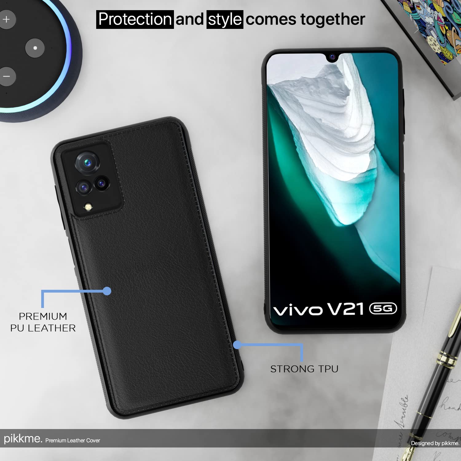 Pikkme Vivo V21 5G Leatherback Back Case | Black