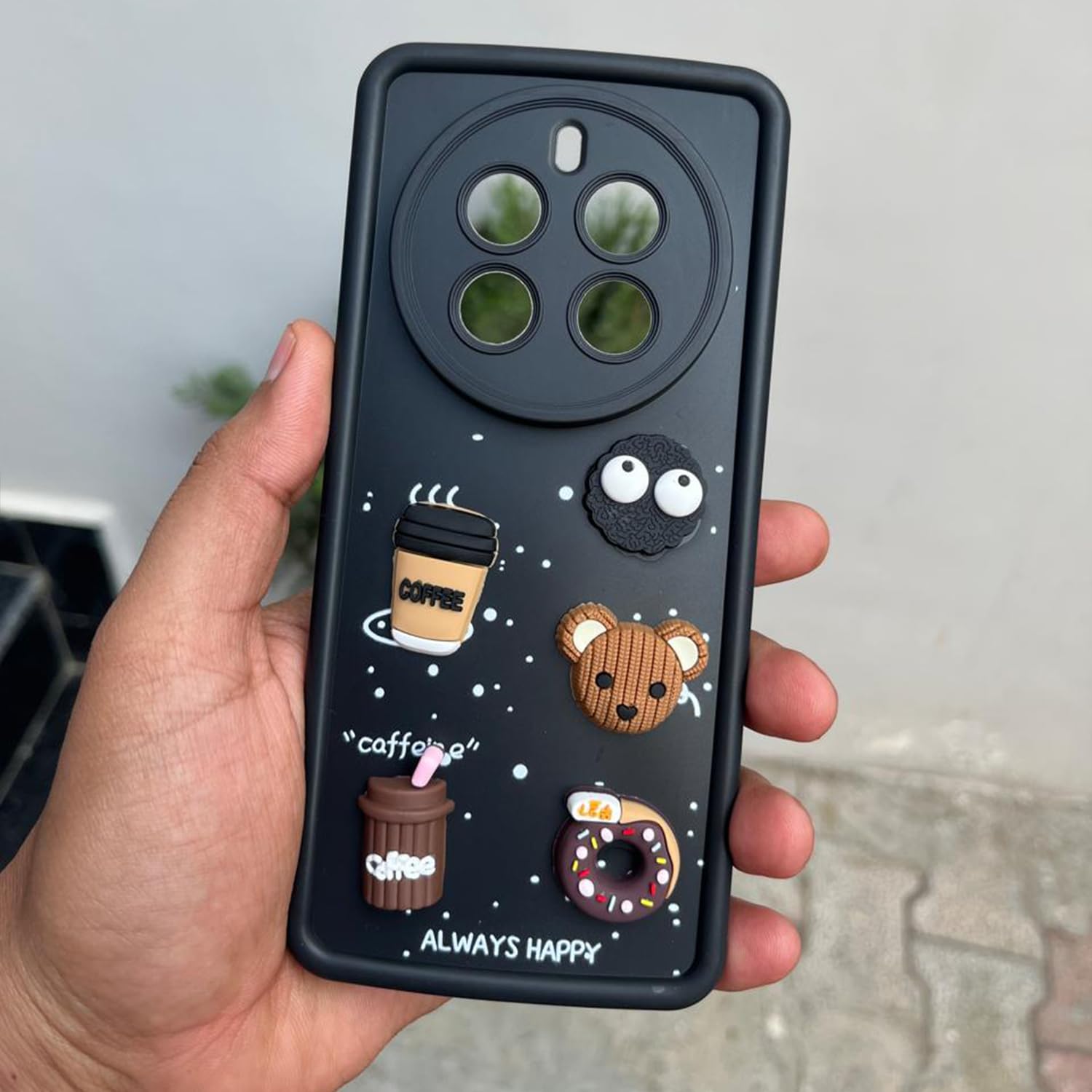 Pikkme Realme 12 Pro 5G / Realme 12 Pro Plus 5G Cute Fun Cartoon 3D Bear Coffee Back Cover (Black)