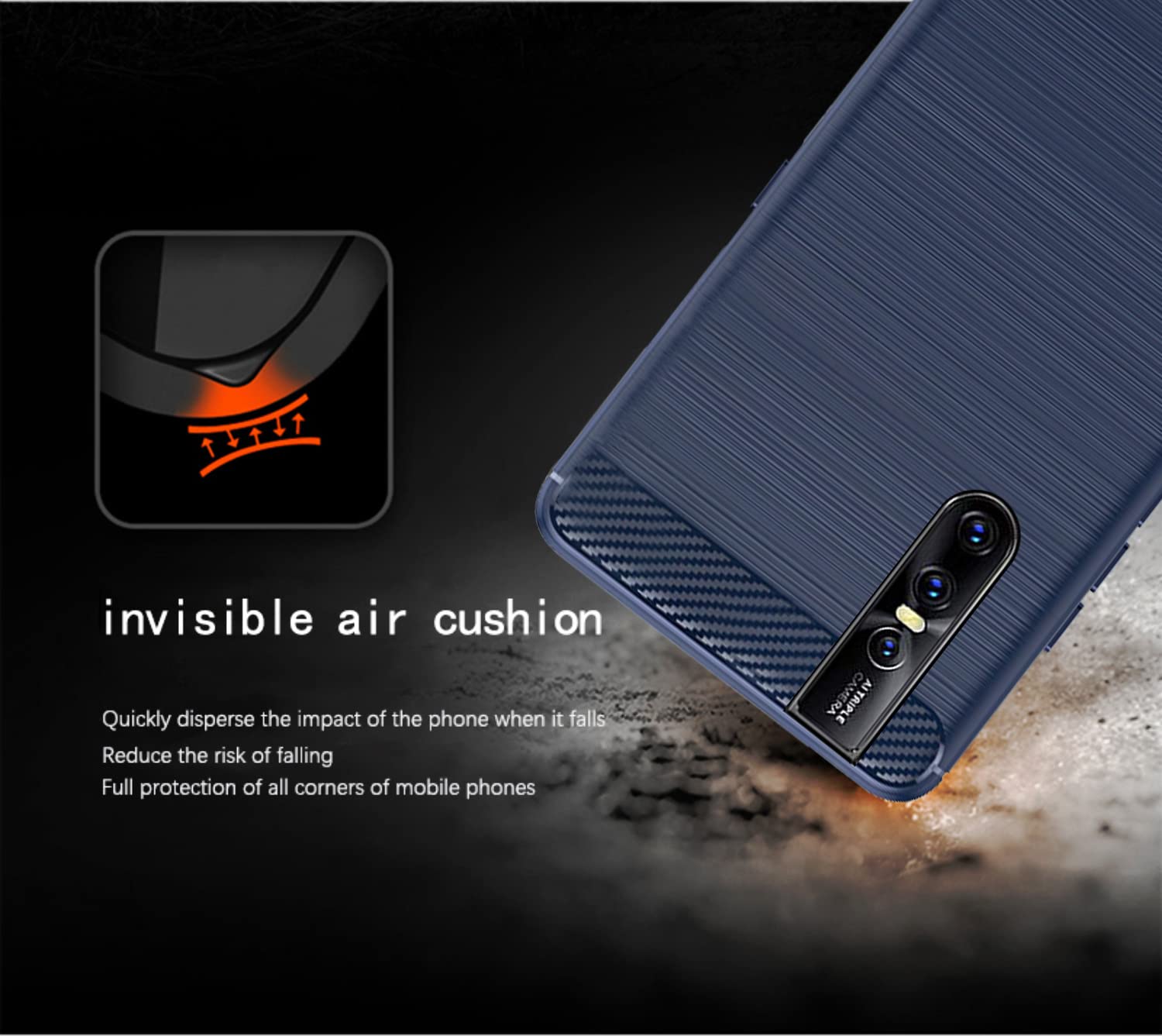 Pikkme Vivo V15 Pro Hybrid Carbon Fiber Back Cover | Blue