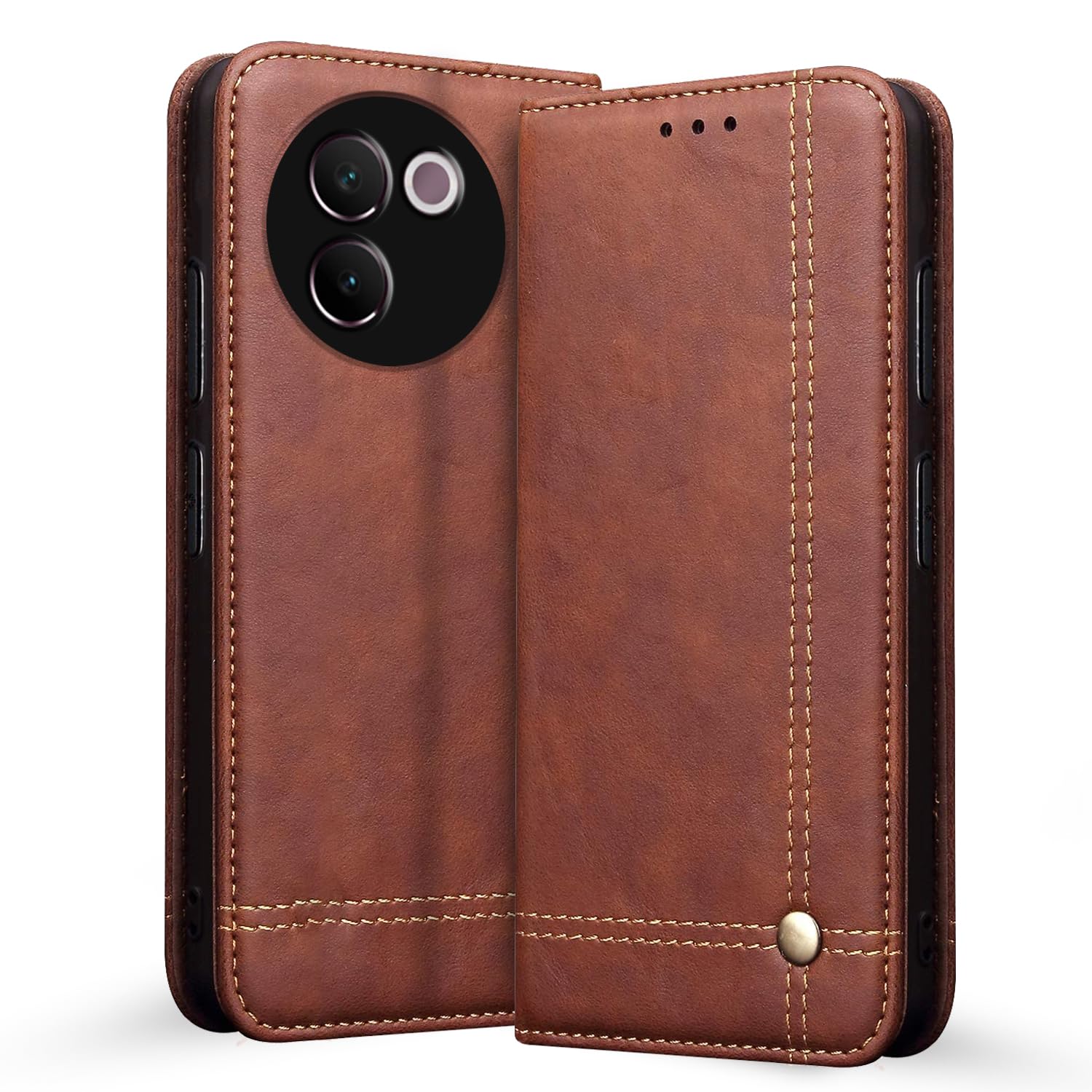 Pikkme Vivo V30e 5G Premium Leather Magnet Flip Cover (Brown)