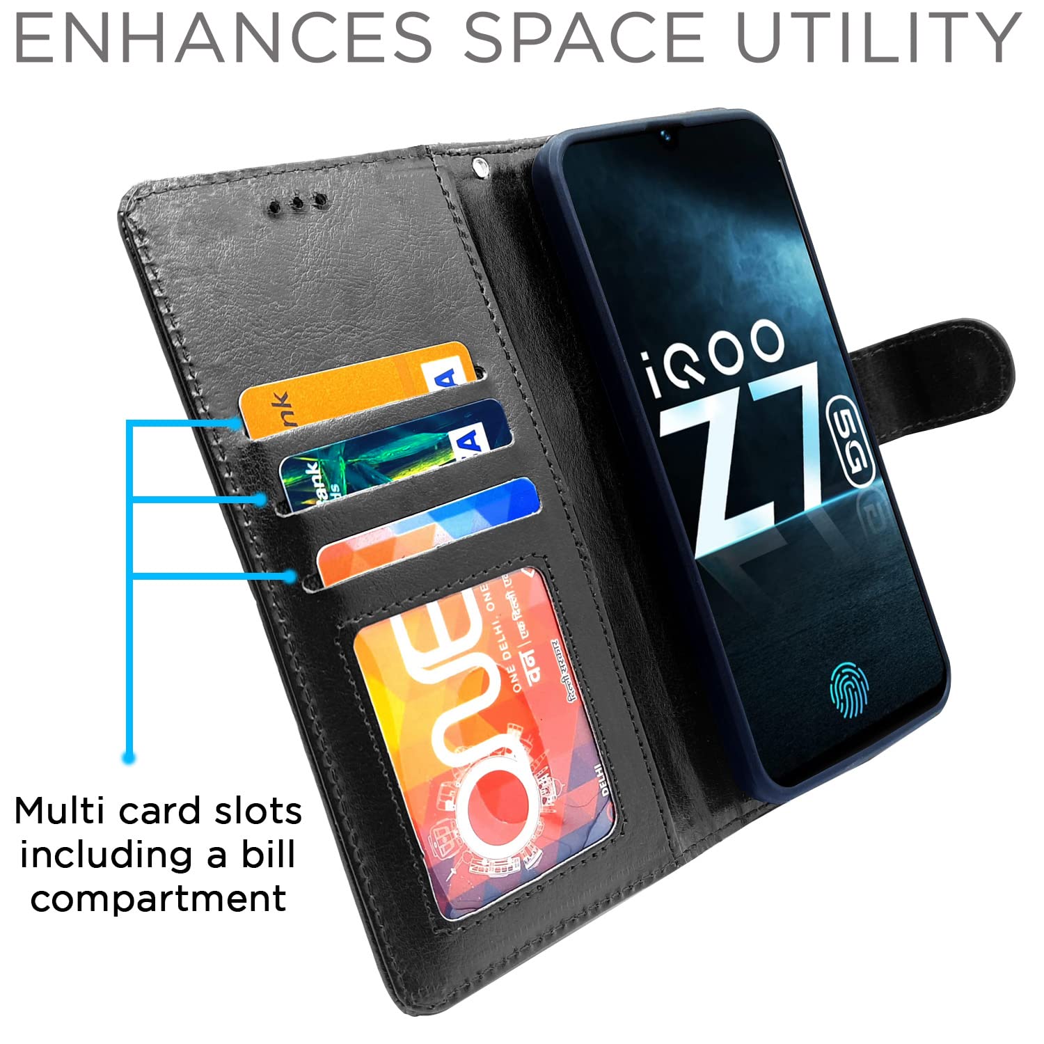 Pikkme iQOO Z7 5G / iQOO Z7s 5G Vintage Flip Cover | Black