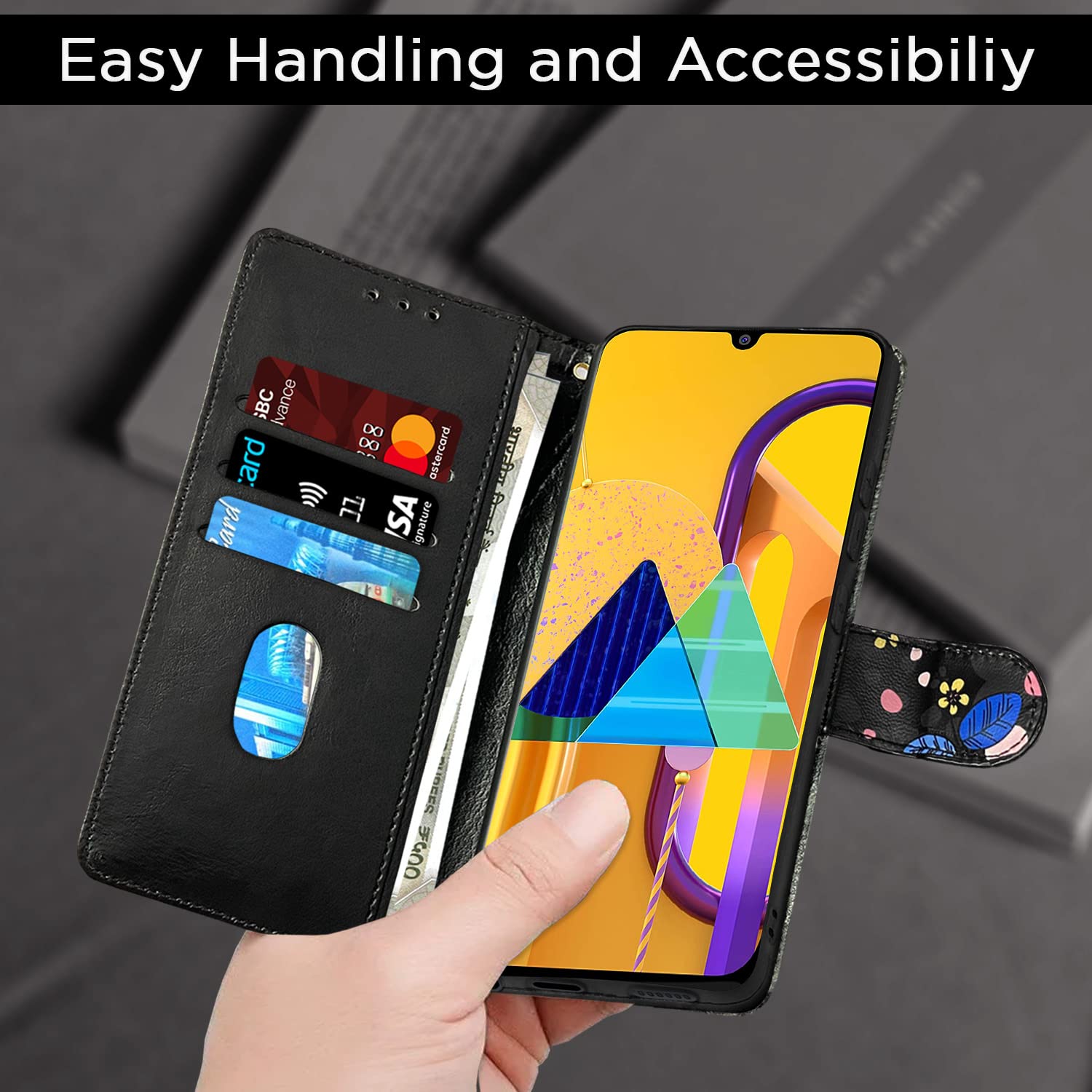 Pikkme Samsung Galaxy M30s / M21 / M21 (2021) Flower Flip Cover (Black)