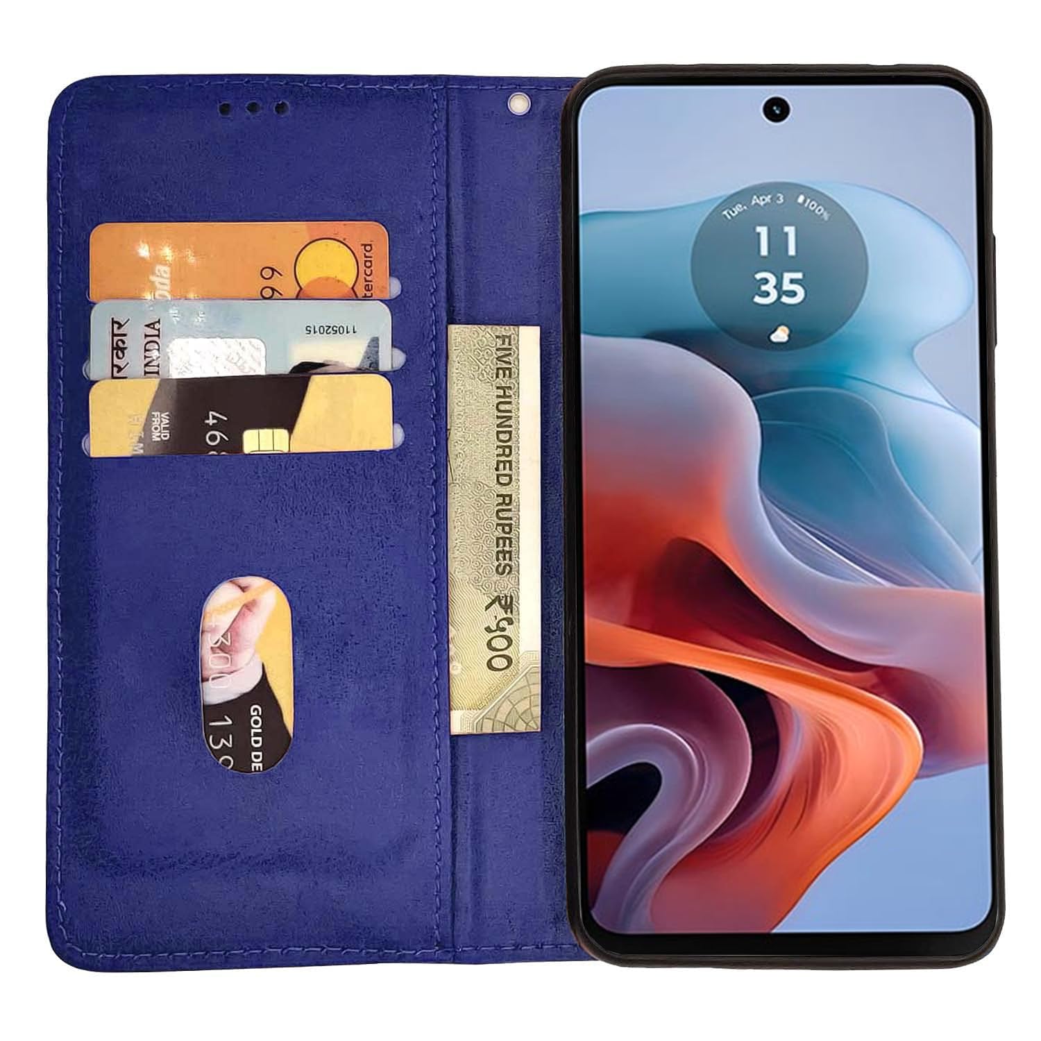 Pikkme Motorola Moto G24 Power Premium Leather Magnetic Flip Cover (Blue)
