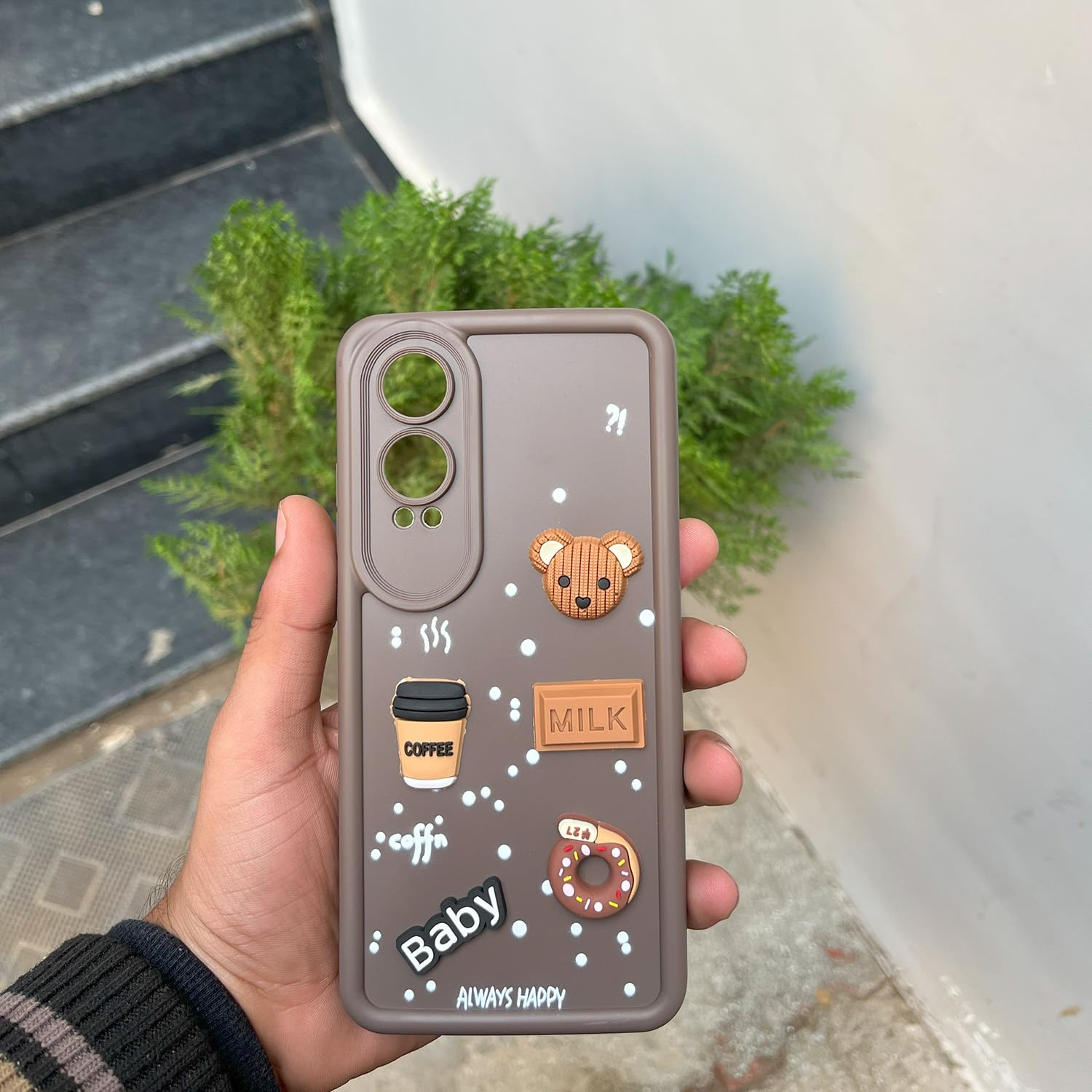 Pikkme OnePlus Nord Ce 4 Lite 5G Cute Fun Cartoon 3D Bear Coffee Back Cover (Brown)