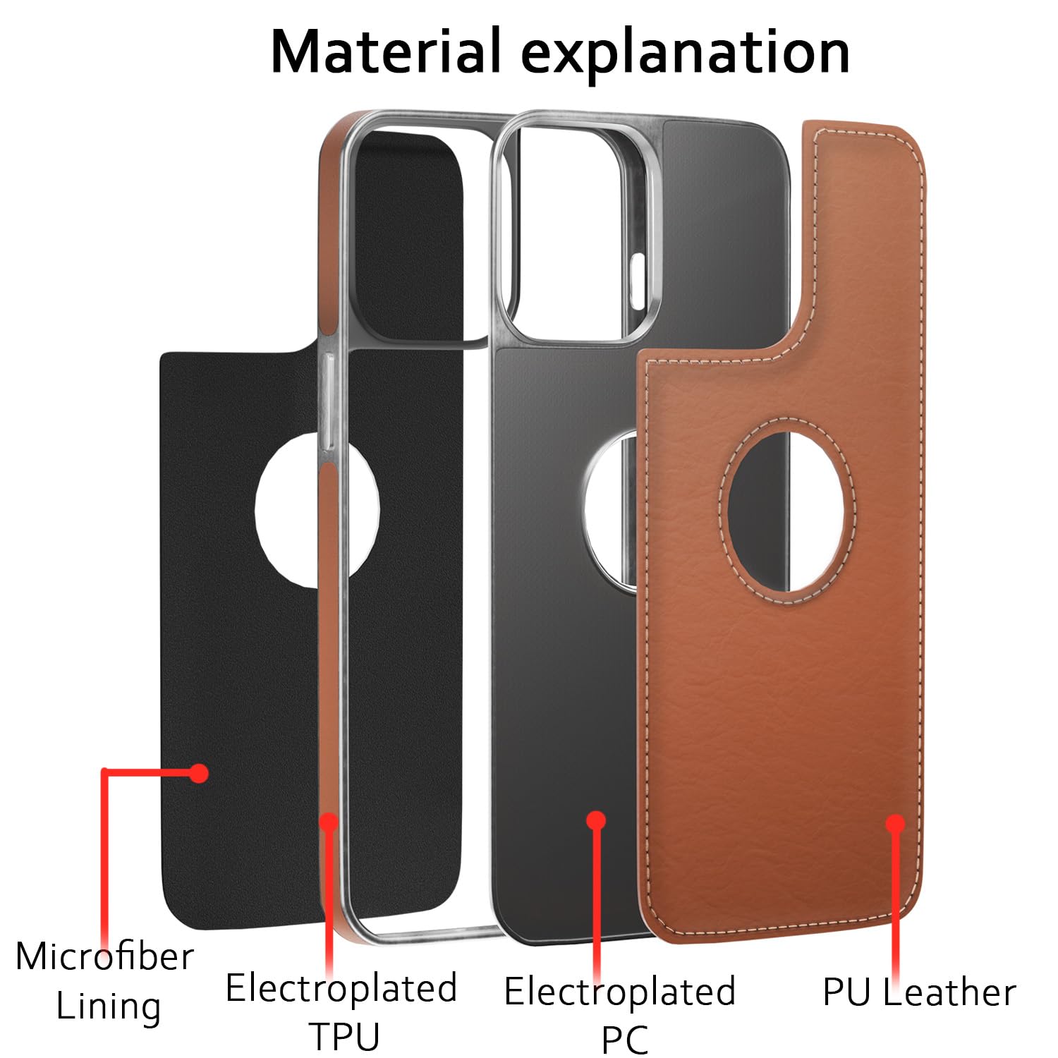 Pikkme iPhone 13 Silver Electroplated Chrome Leather Back Cover (Tan)