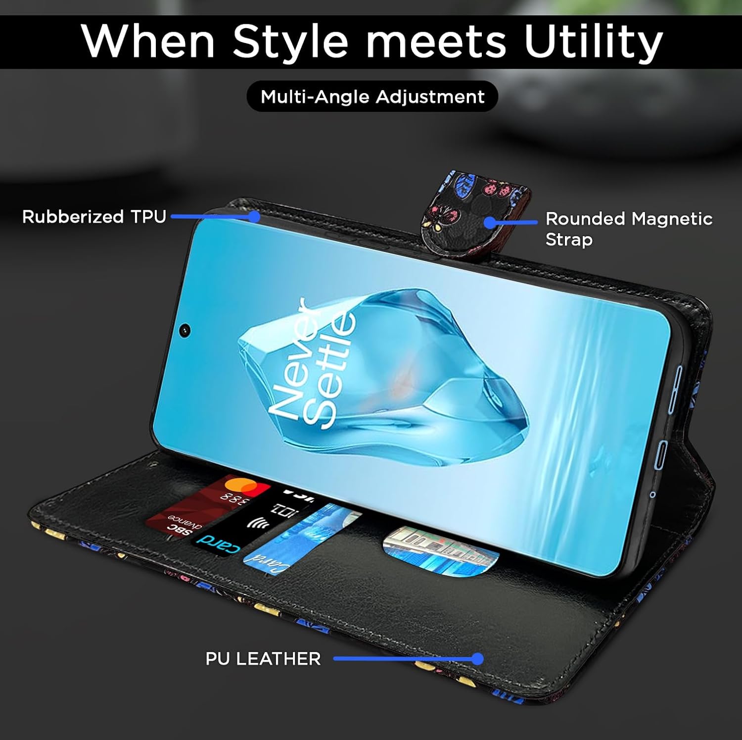 Pikkme black Flower mobile flip cover for OnePlus 12R 5G – photo 5