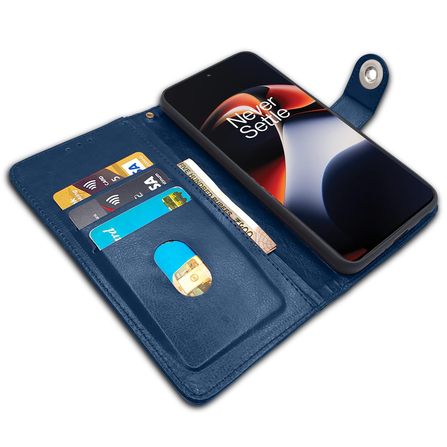 Pikkme blue Button wallet flip cover for OnePlus 11R 5G – photo 3