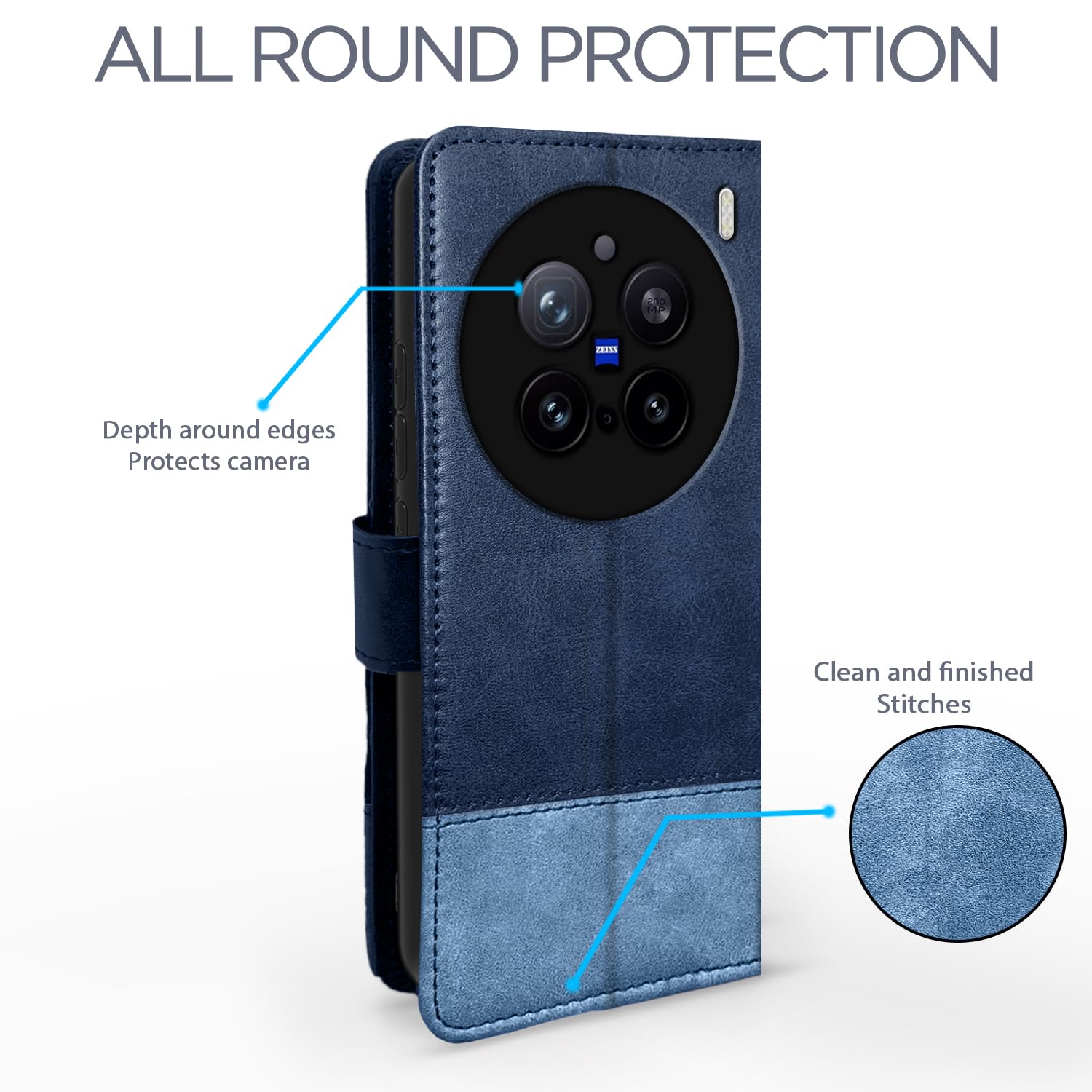 Navy & light blue Magnetic flip cover for Vivo X200 Pro 5G – Pikkme – photo 4