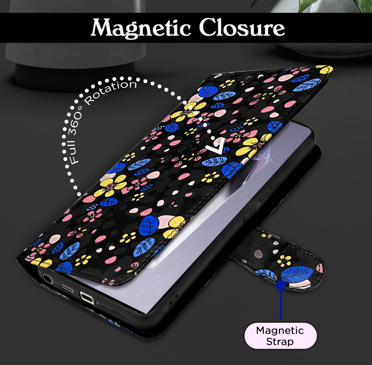 Pikkme Samsung S24 Ultra 5G black flower mobile flip cover – photo 3
