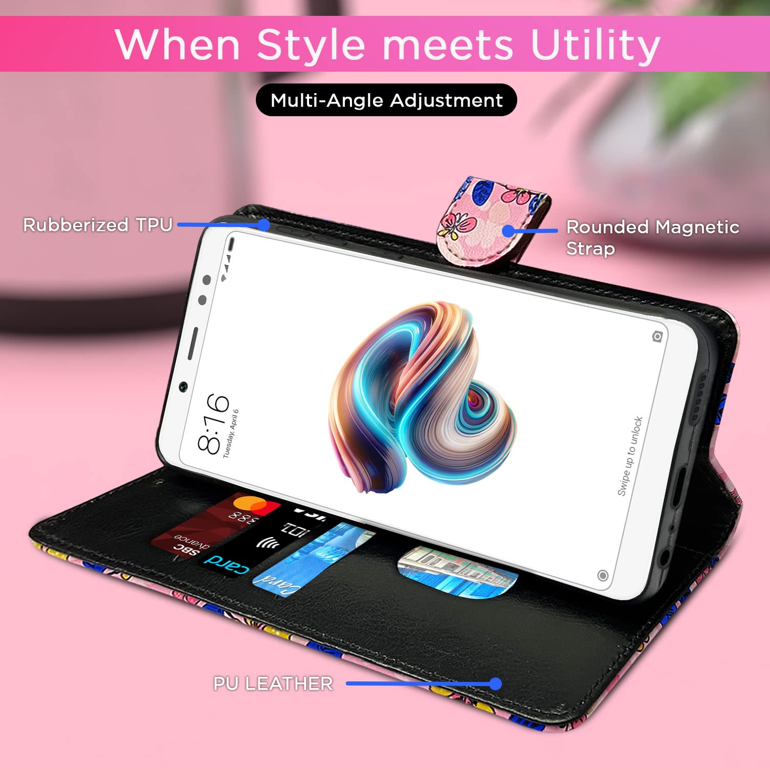 Pikkme pink flower flip case for Redmi Note 5 Pro – photo 4