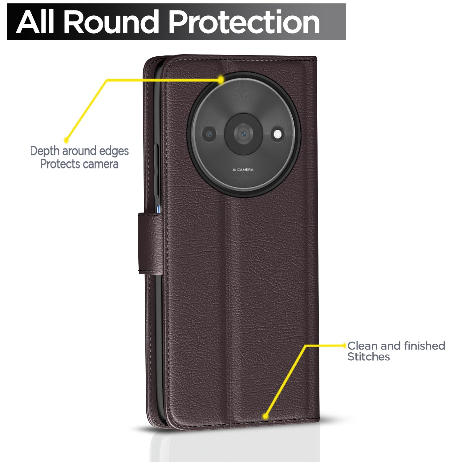 Pikkme Redmi A3 (2024) / Redmi A3x / Poco C61 Vintage Flip Cover (Coffee)