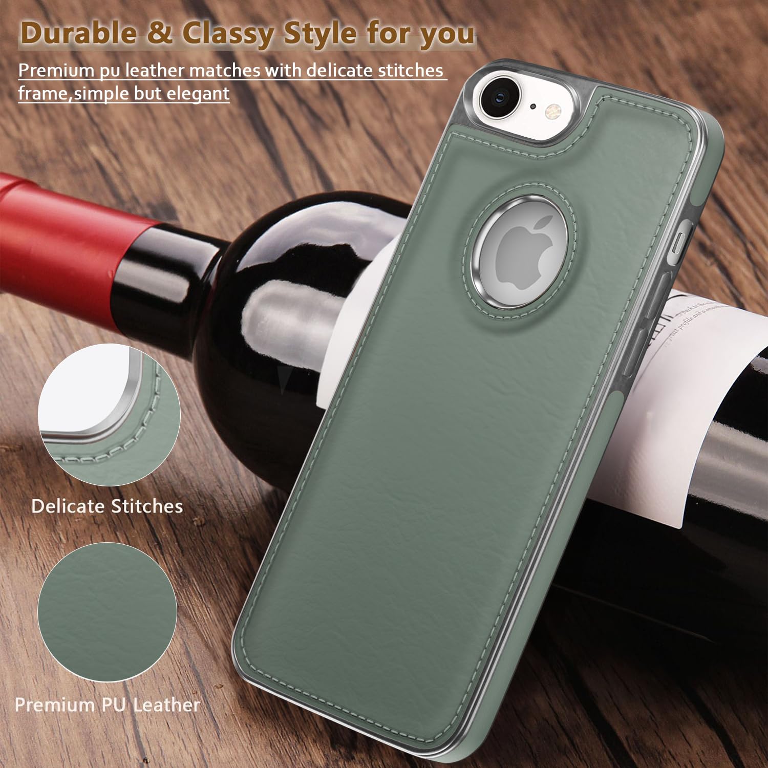 Pikkme iPhone 7/8 Silver Electroplated Chrome Leather Back Cover (Green)