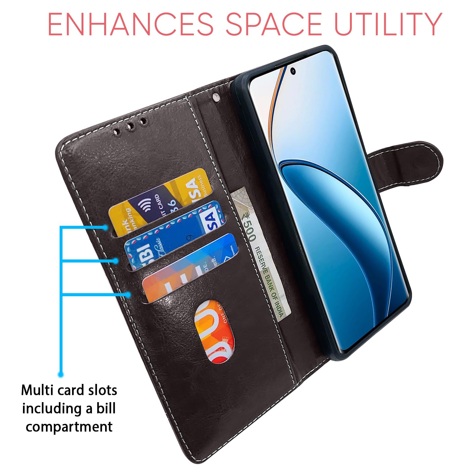 Pikkme coffee & brown mobile flip cover for Realme 12 Pro/12 Pro Plus 5G – photo 4