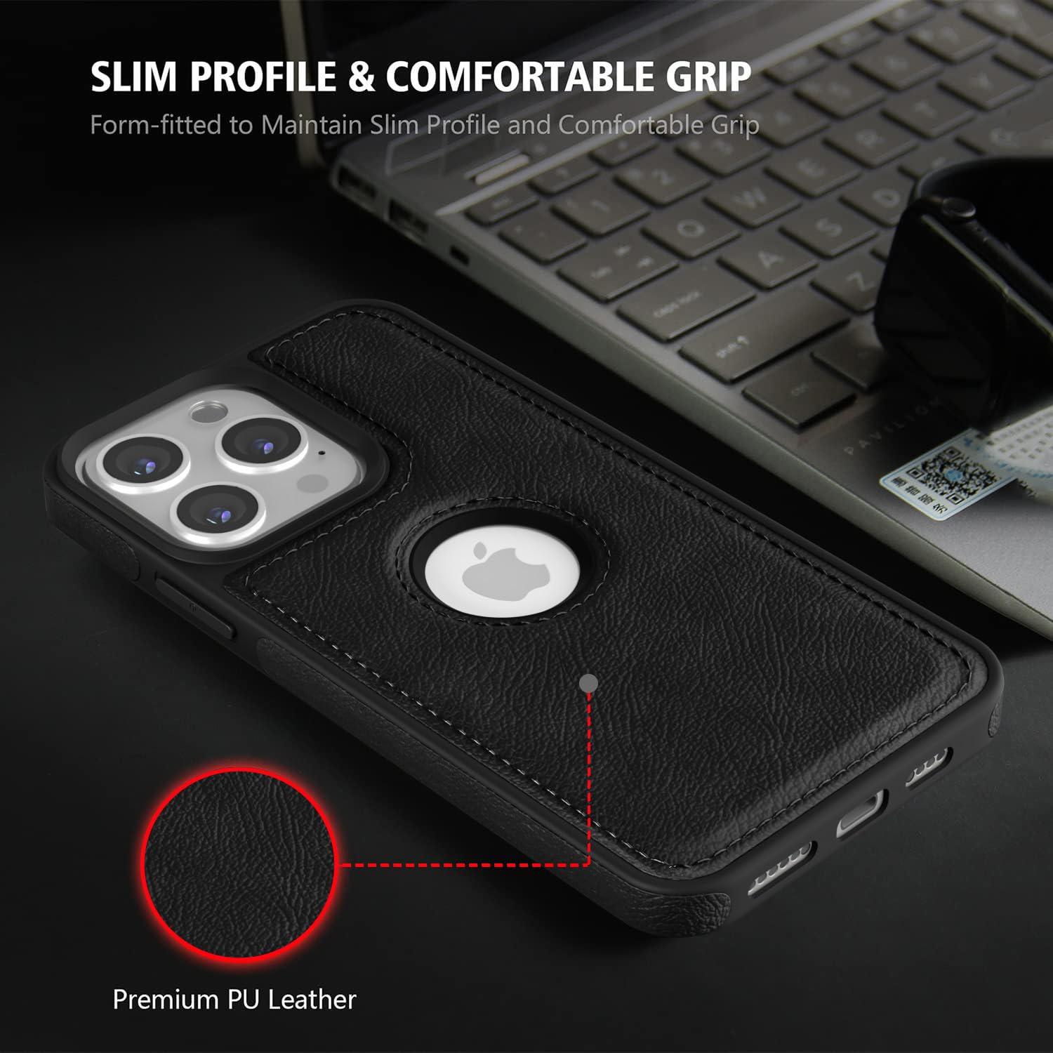 Pikkme iPhone 14 pro max Flexible Pu Leather Back Case (Black)