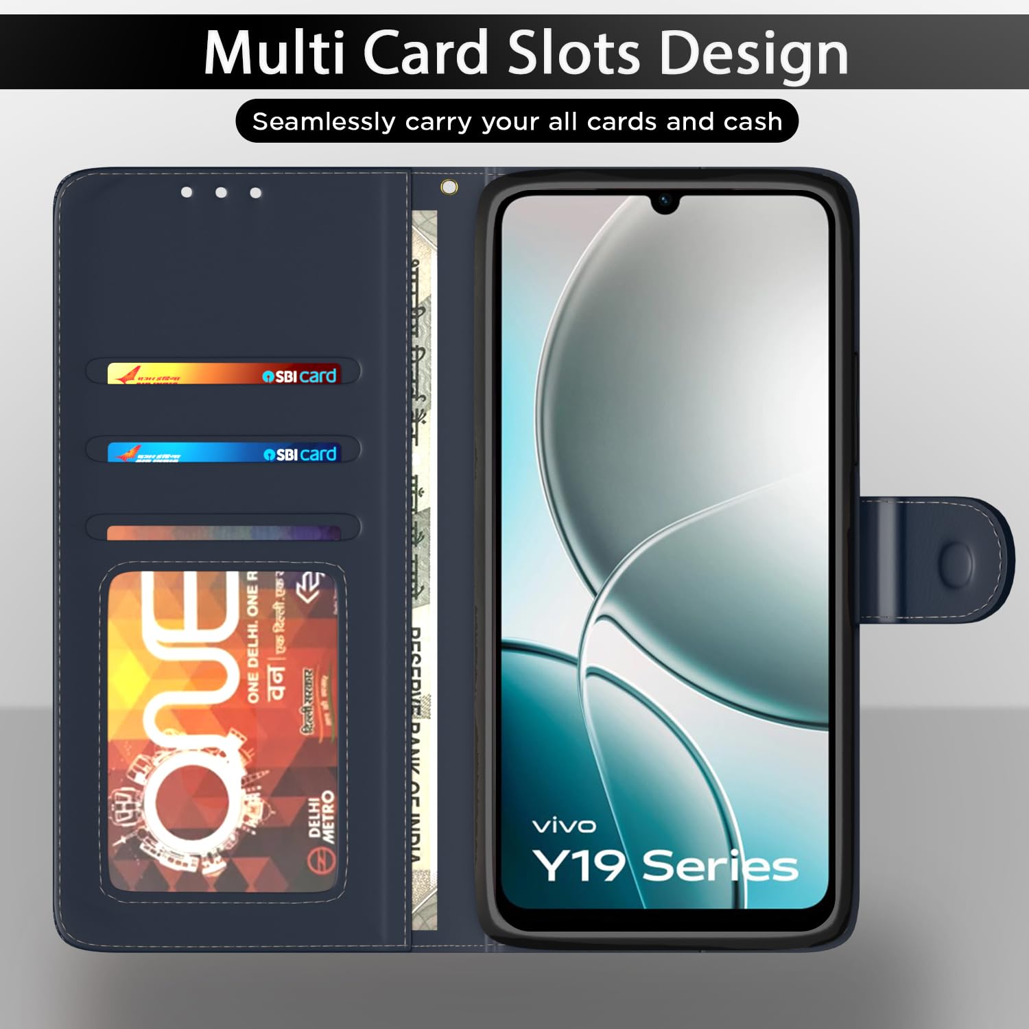 Pikkme Vivo Y19e / Y04 4G / Y29s 5G Contrast Flip Cover (Blue)
