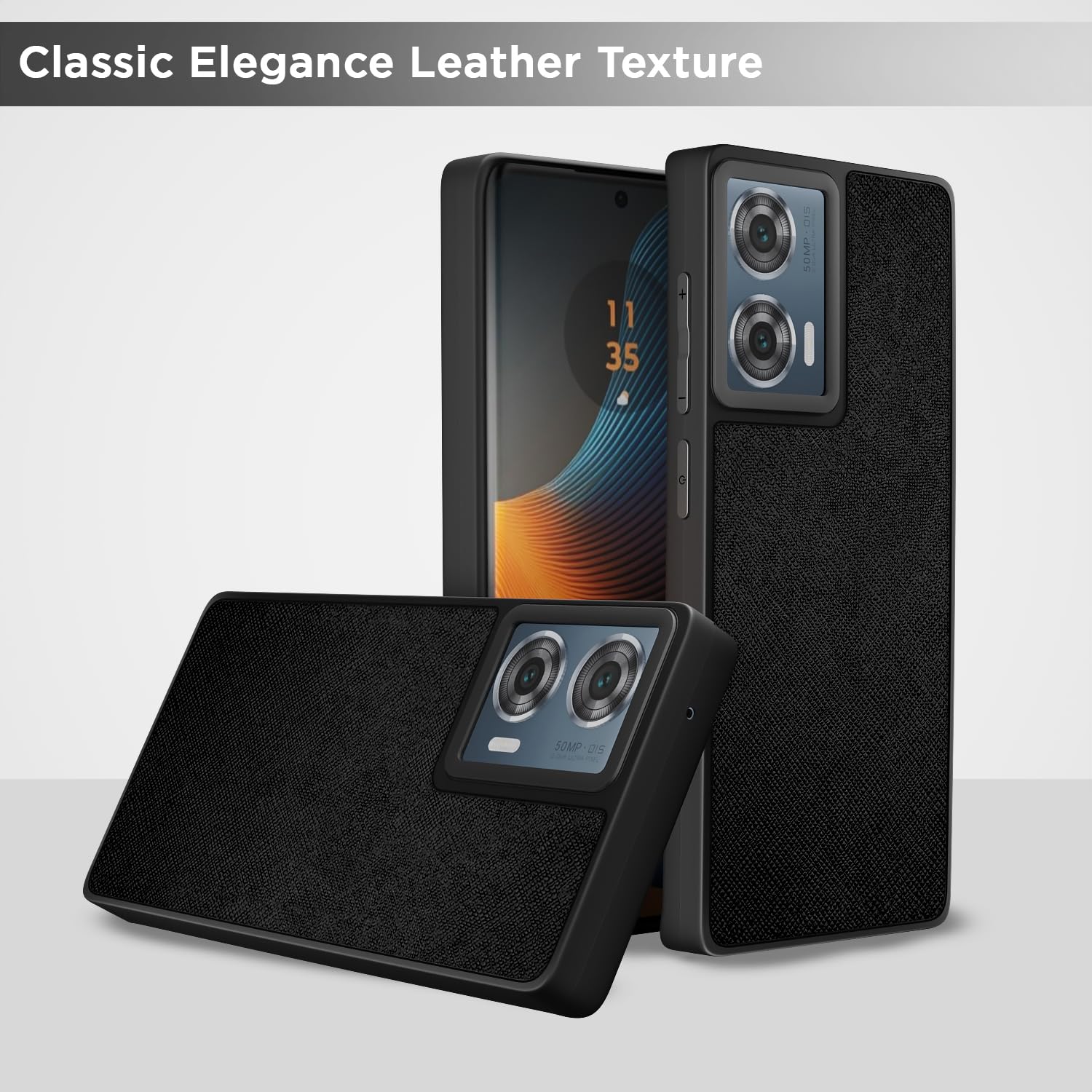 Pikkme Moto Edge 50 Fusion 5G Indian Leather Back Cover (Black)