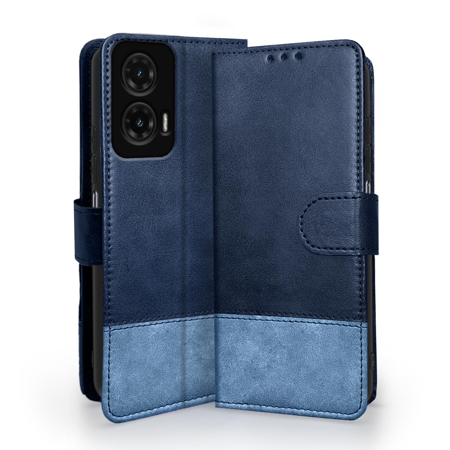 Moto G35 5G wallet flip cover in navy & light blue by Pikkme