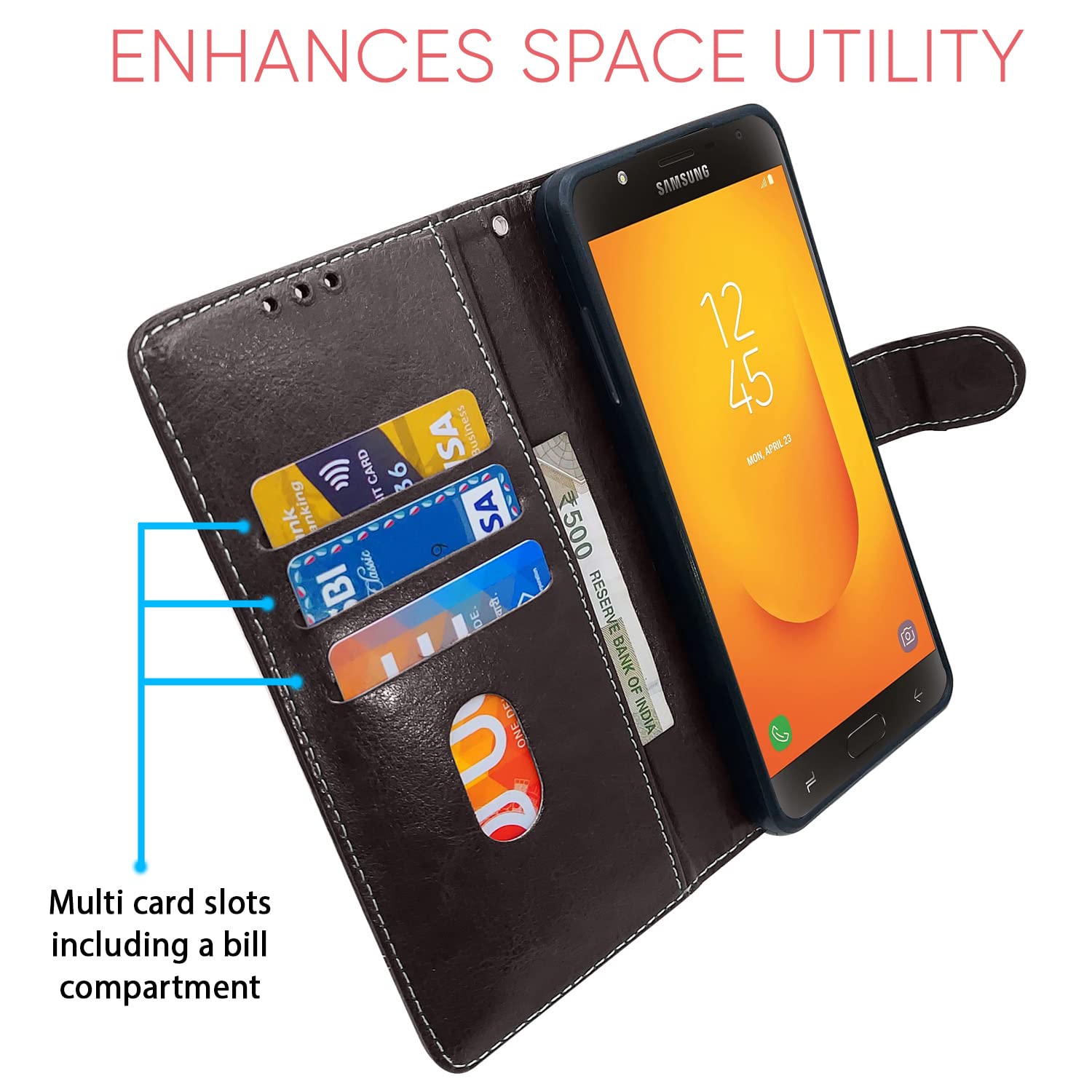 Pikkme Samsung J7 Magnetic coffee & brown wallet flip cover – photo 3