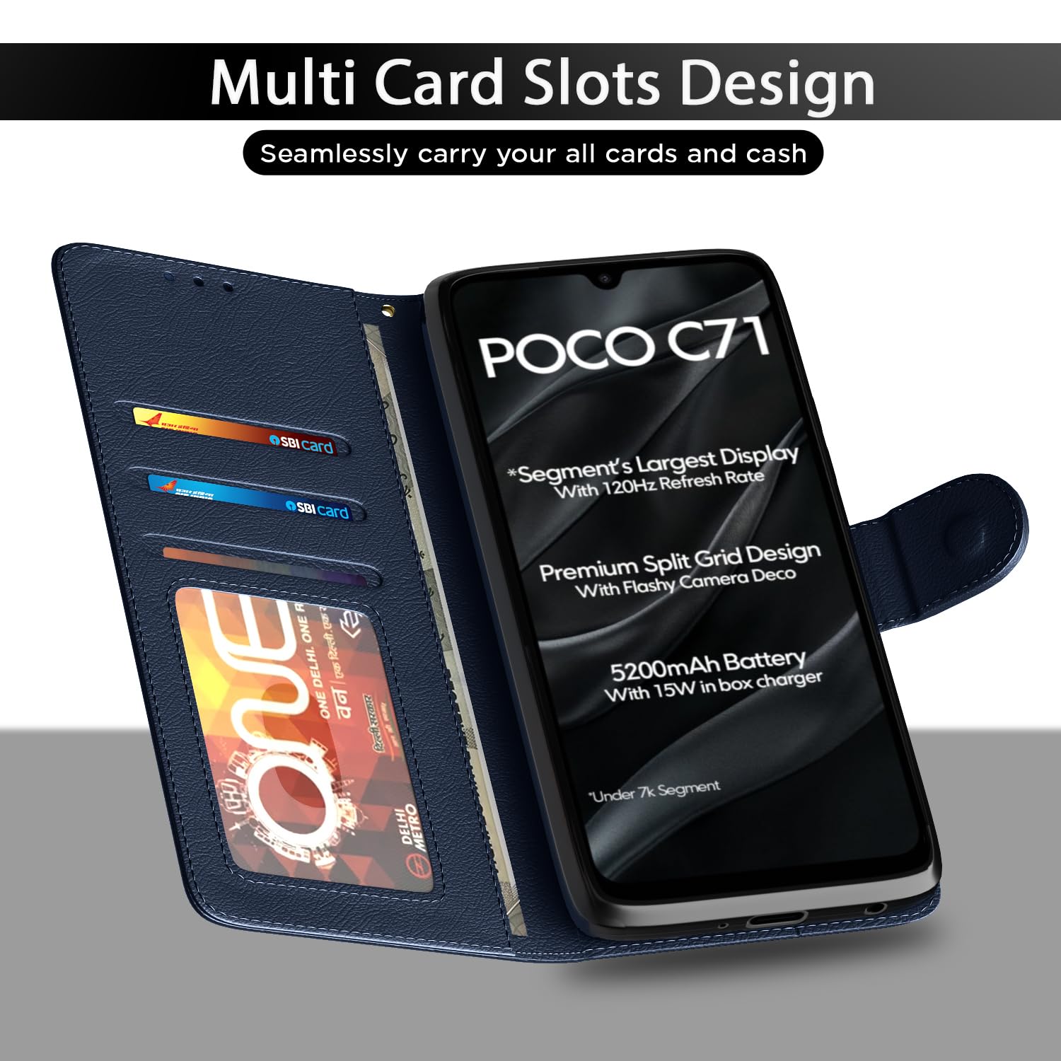 Pikkme Poco C71 / Redmi A5 Vintage Flip Cover (Blue)
