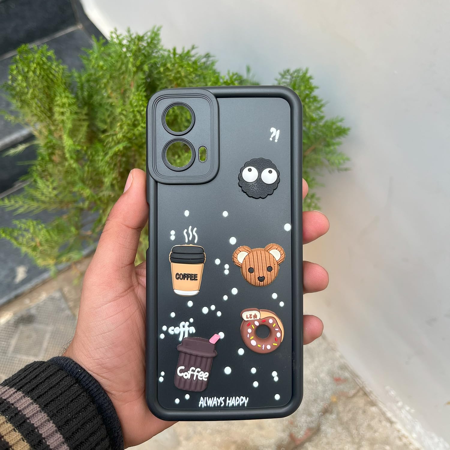 Pikkme Moto G34 / G45 5G Cute Fun Cartoon 3D Bear Coffee Back Cover (Black)