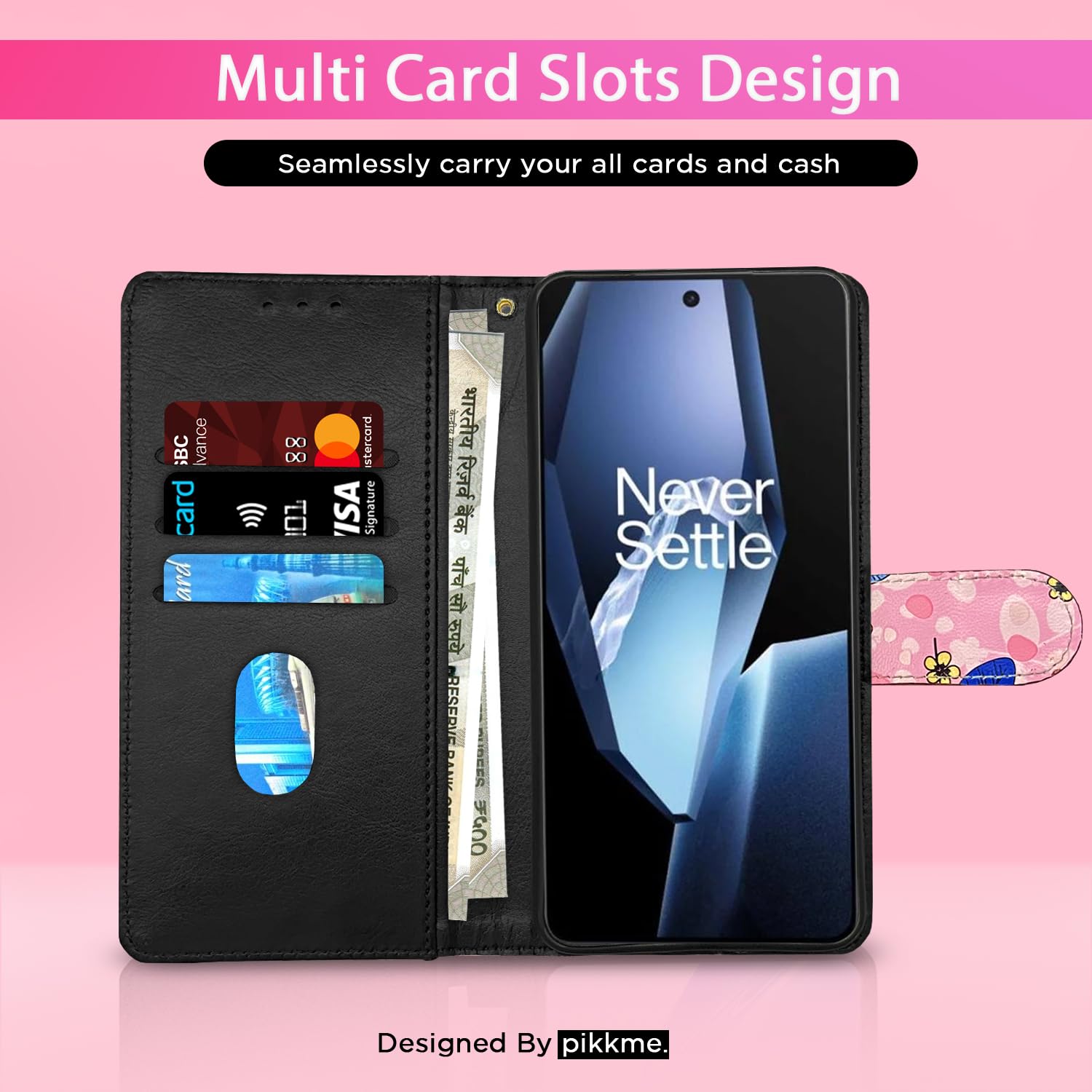 Pikkme pink flower Wallet flip cover for OnePlus 13R 5G – photo 2