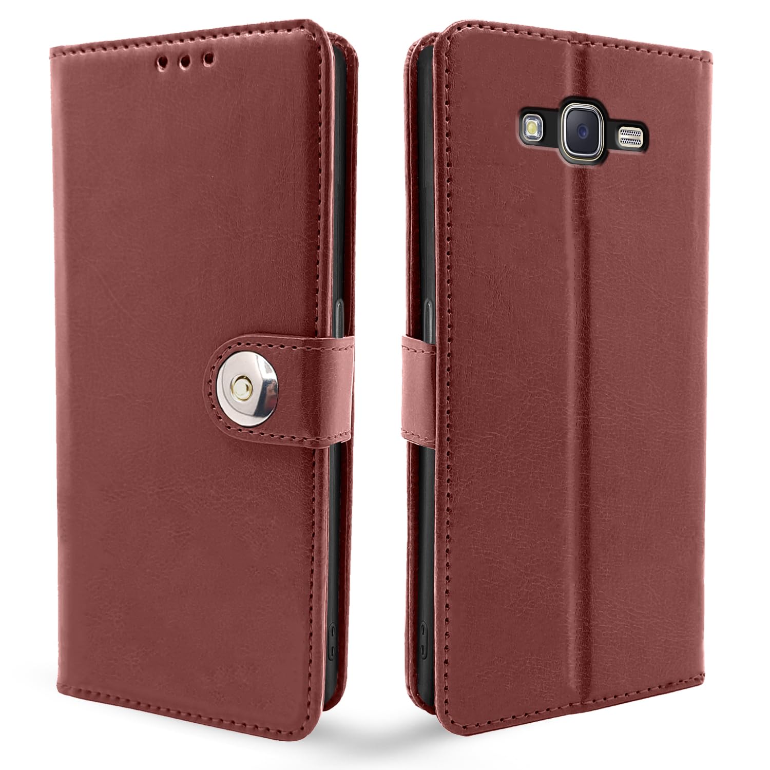 Samsung J7 2015/J7 mobile flip cover in button brown by Pikkme