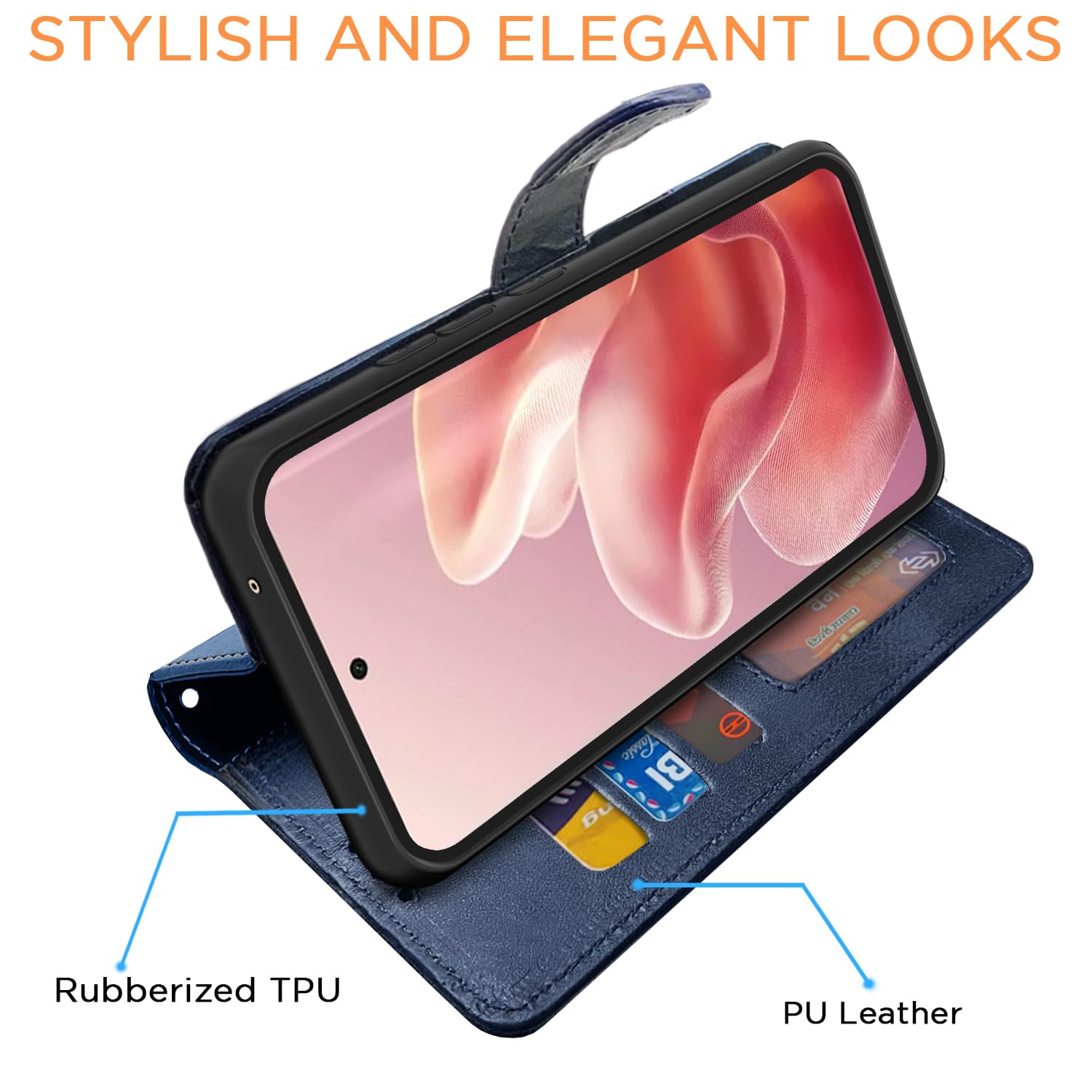 Pikkme Motorola Moto Edge 60 Fusion 5G Dual-Tone PU Leather Finish Magnetic Flip Cover (Navy Blue)