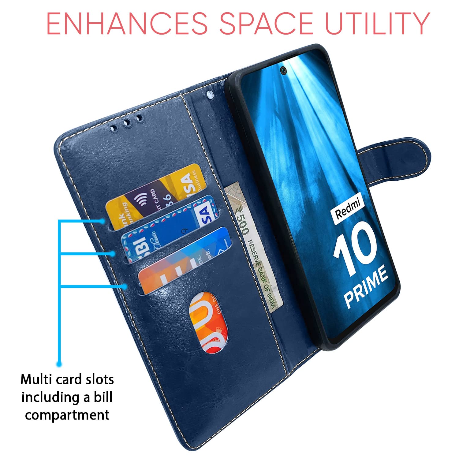 Pikkme blue & brown flip case for Redmi 10 Prime – photo 3