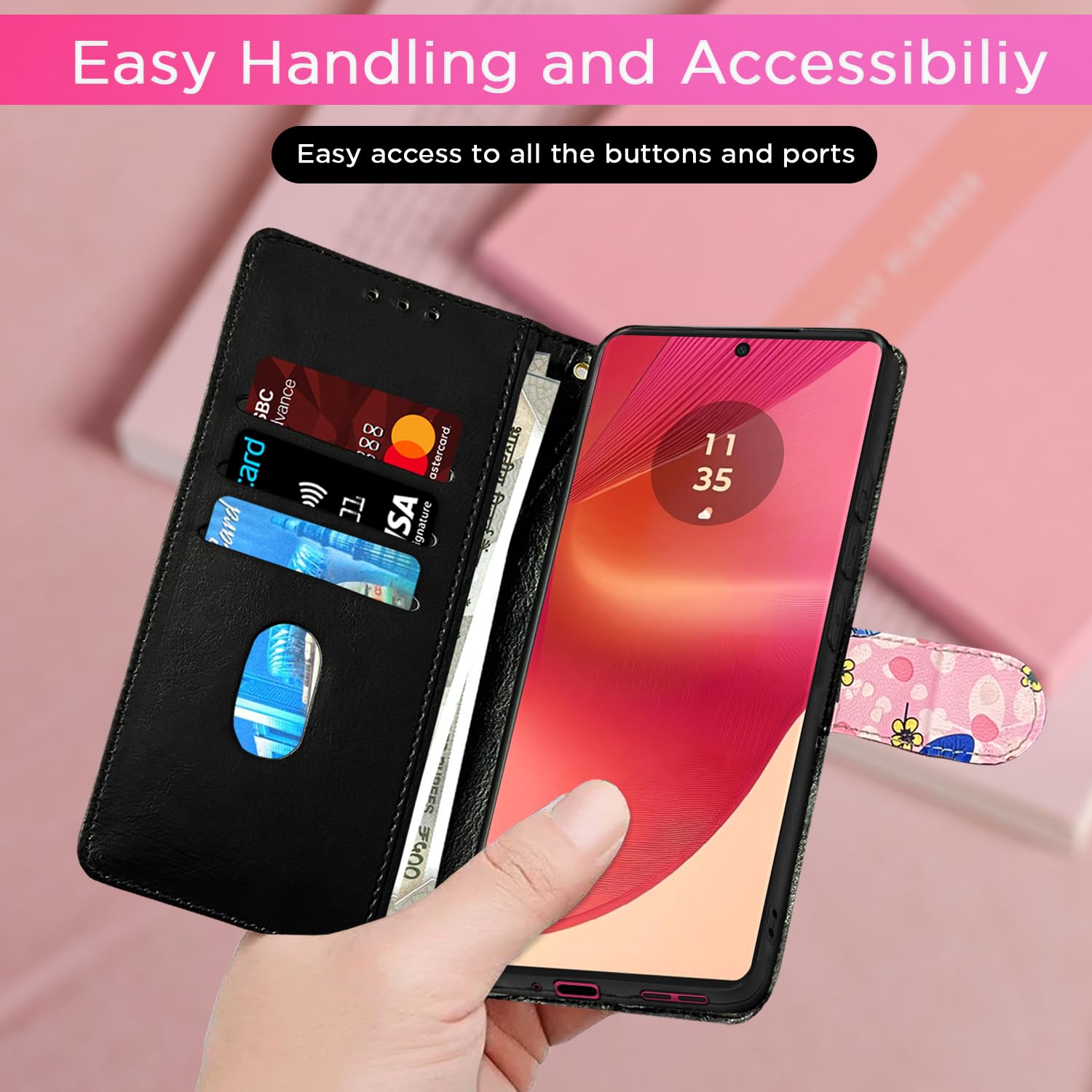 Pikkme pink Flower flip case for Moto Edge 50 Fusion 5G – photo 7