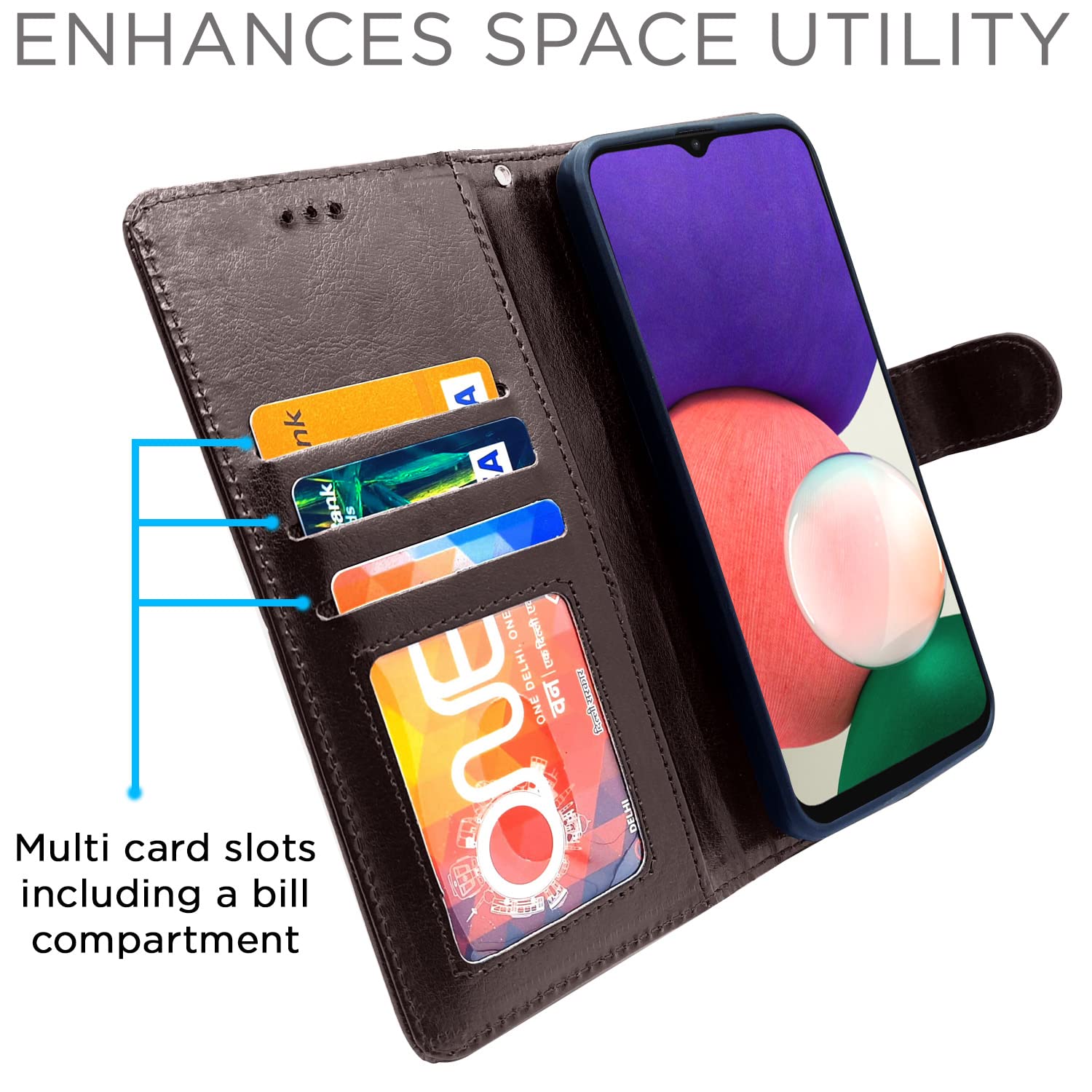 Pikkme Samsung Galaxy A22 5G Vintage Flip Cover (Coffee)