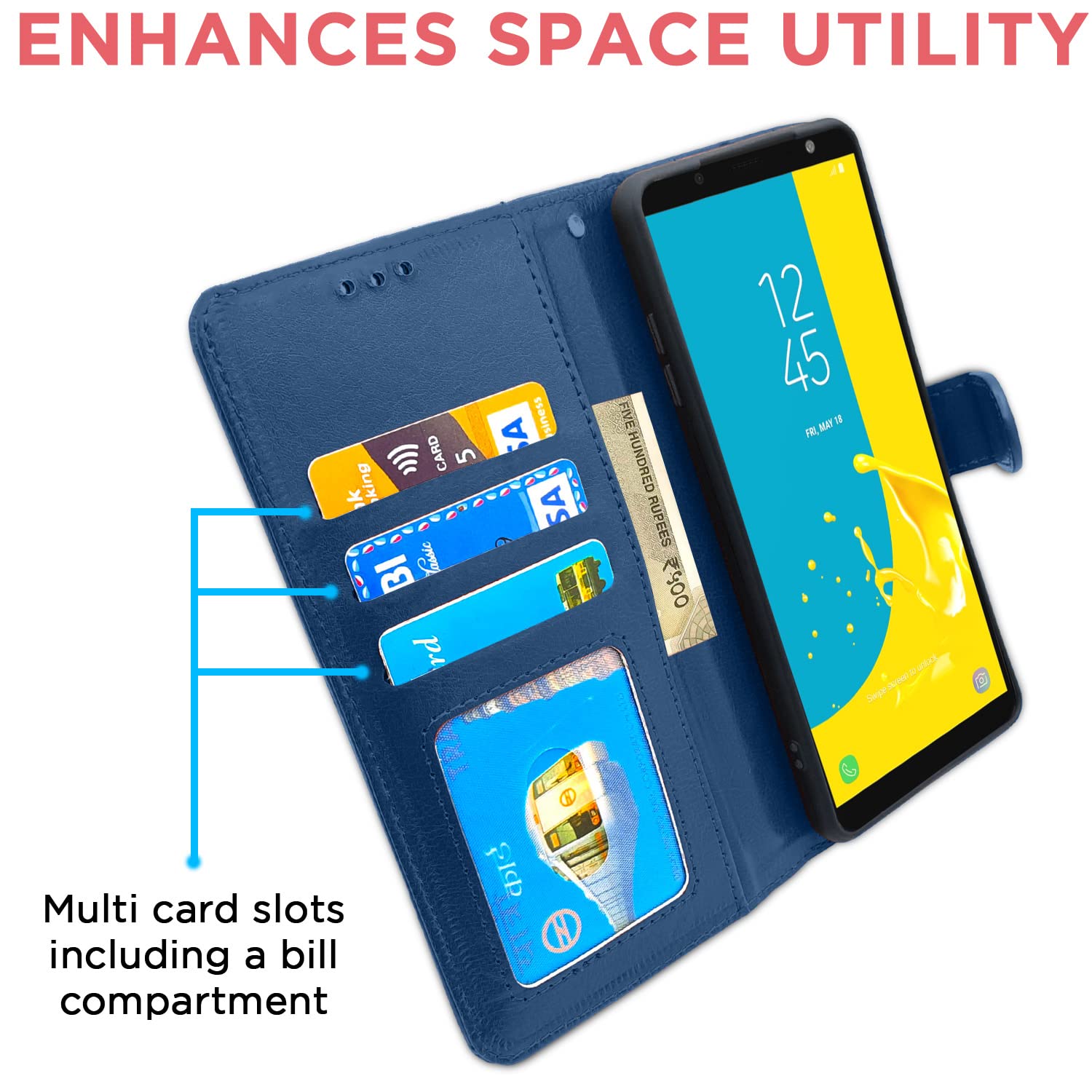Pikkme Samsung Galaxy J6 2018 Vintage Flip Cover (Blue)
