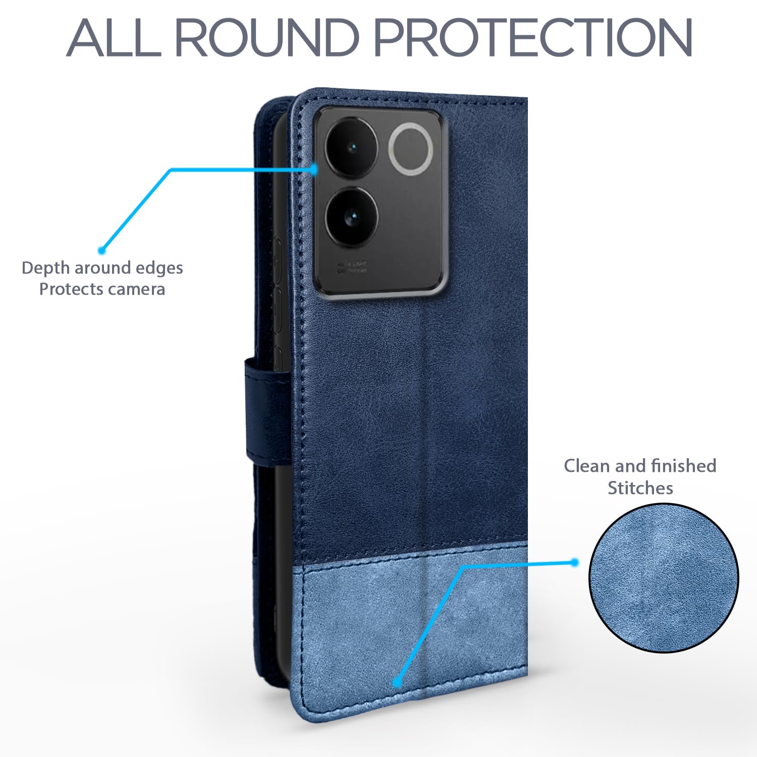 iQOO Z7 Pro 5G Magnetic flip cover in navy & light blue by Pikkme – photo 4