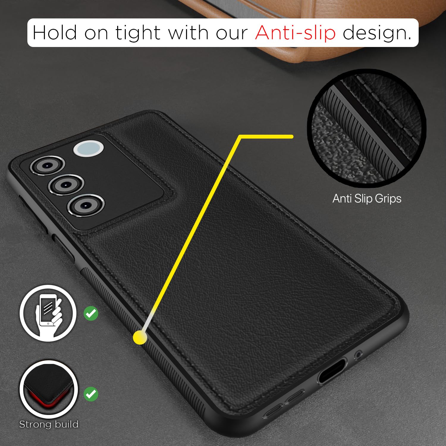 Pikkme Vivo V27 5G / V27 Pro 5G Leatherback Back Case | Black